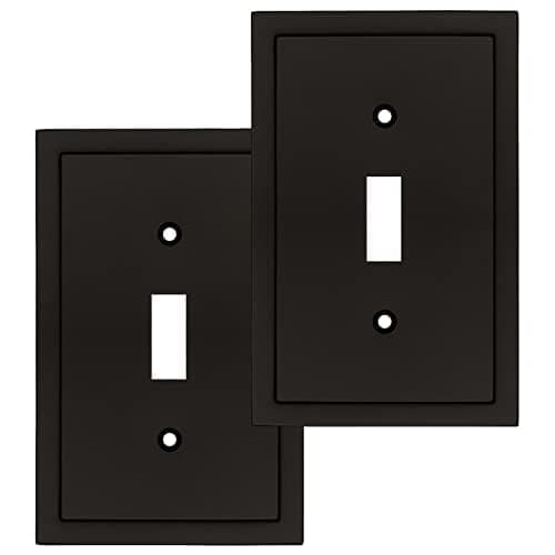 Henne Bery Modern Edge Decorative Wall Plate Switch Plate Outlet Cover, Durable Solid Zinc Alloy (Single Toggle 2PK, Matte Black) thumbnail 2