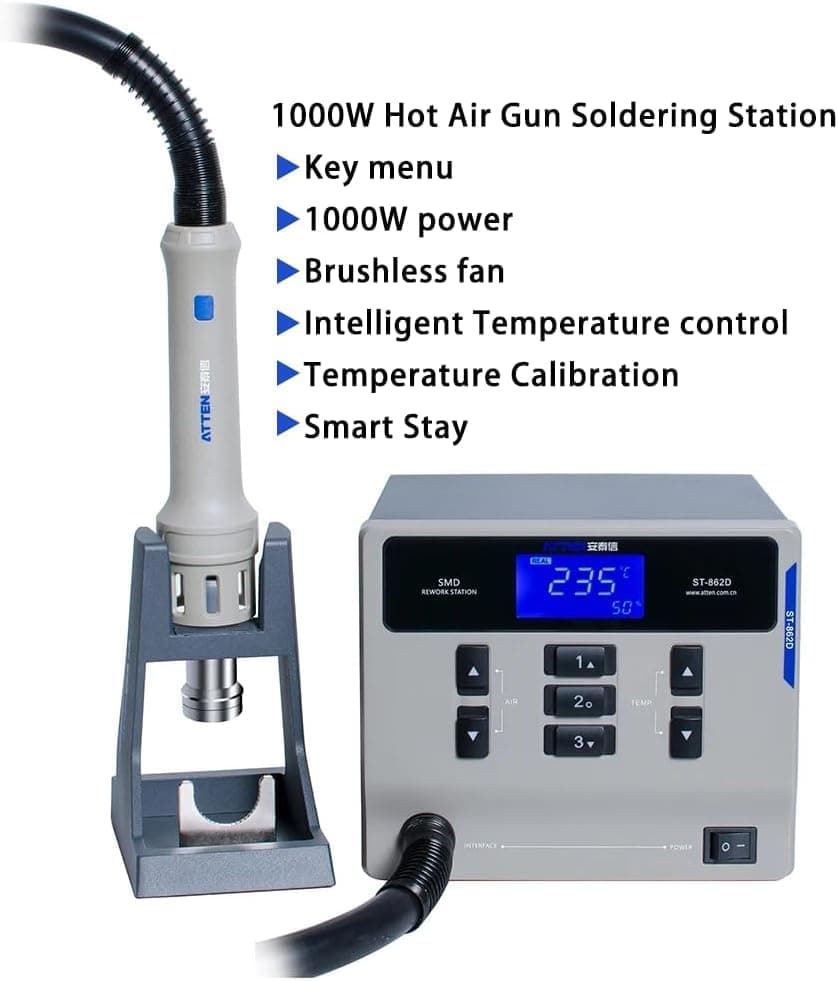 ATTEN ST-862D Lead-free Hot Air Gun Soldering Station Intelligent Digital Display 1000W ST862D Rework Station For PCB Chip Soldering Repair thumbnail 2