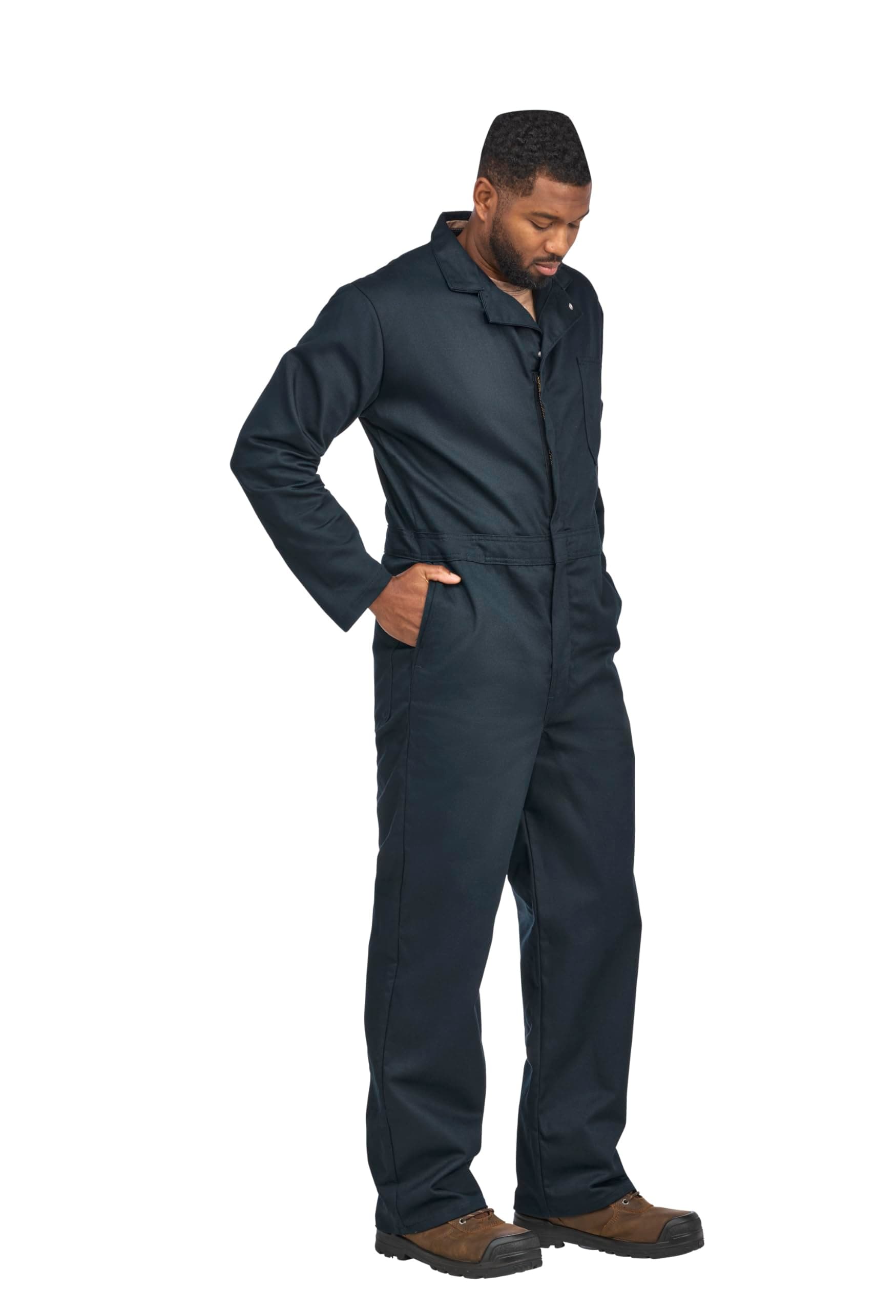 Bulwark Flame Resistant 9 oz Twill Cotton Classic Coverall with Hemmed Sleeves, Navy, 44 thumbnail 4