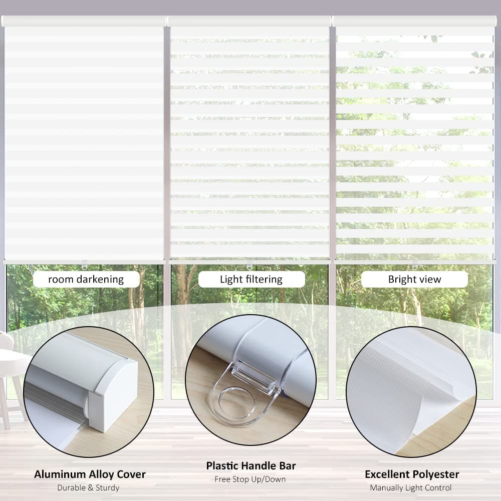 LUCKUP Cordless Zebra Blinds Roller Shades for Window-Dual Layer Sheer Blinds Light Control with Valance Day Night Privacy Light Filtering Fabric, 42" W x 72" H (W106.7xH183cm), White thumbnail 4