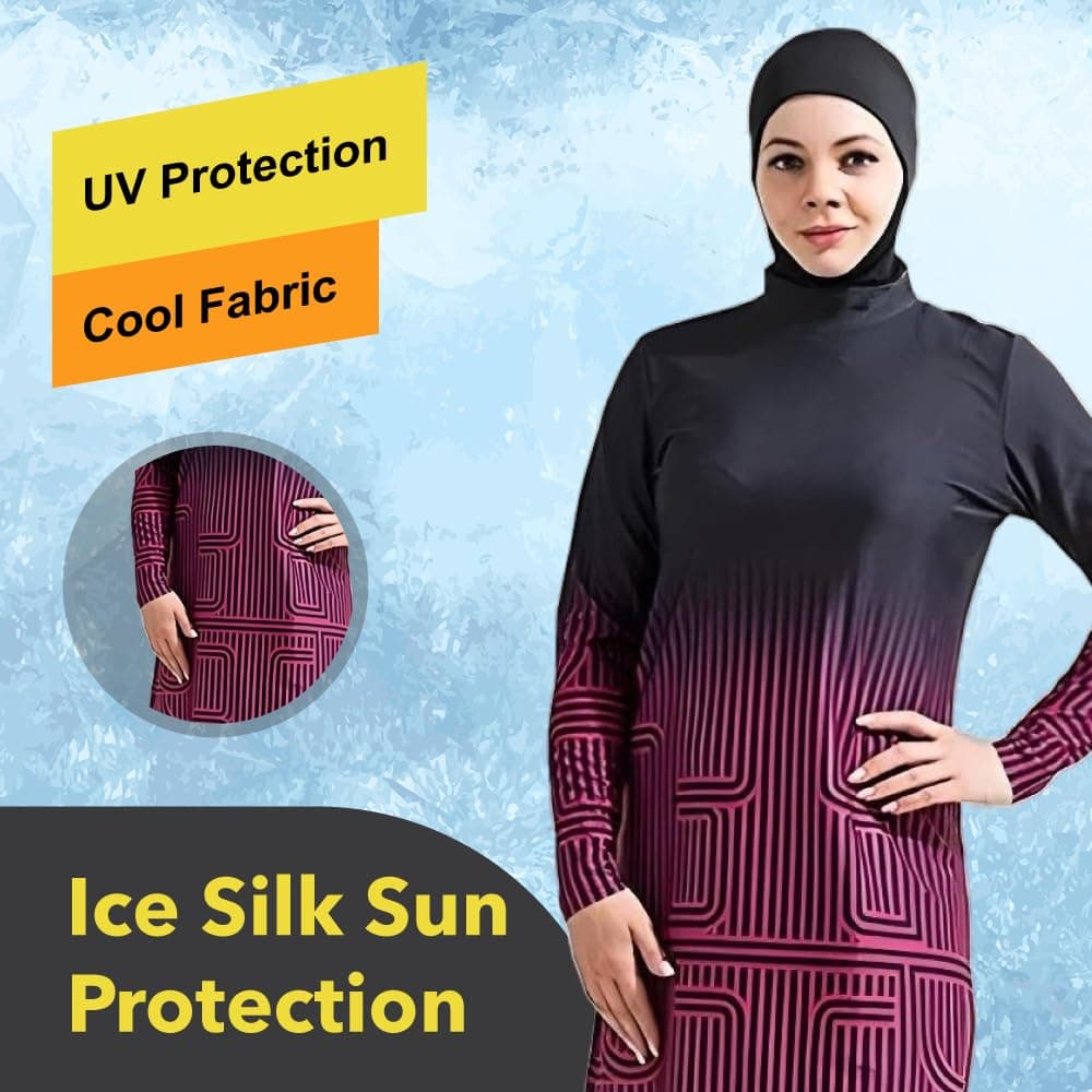 Dalaura Muslim Burkini Swimsuits for Women 3-Piece Set with Hijab – Full Coverage Modest Swimwear for Women - XS to Plus Size (CA/US, Alpha, 4X-Large, Regular, Regular, Maze Pink) thumbnail 5
