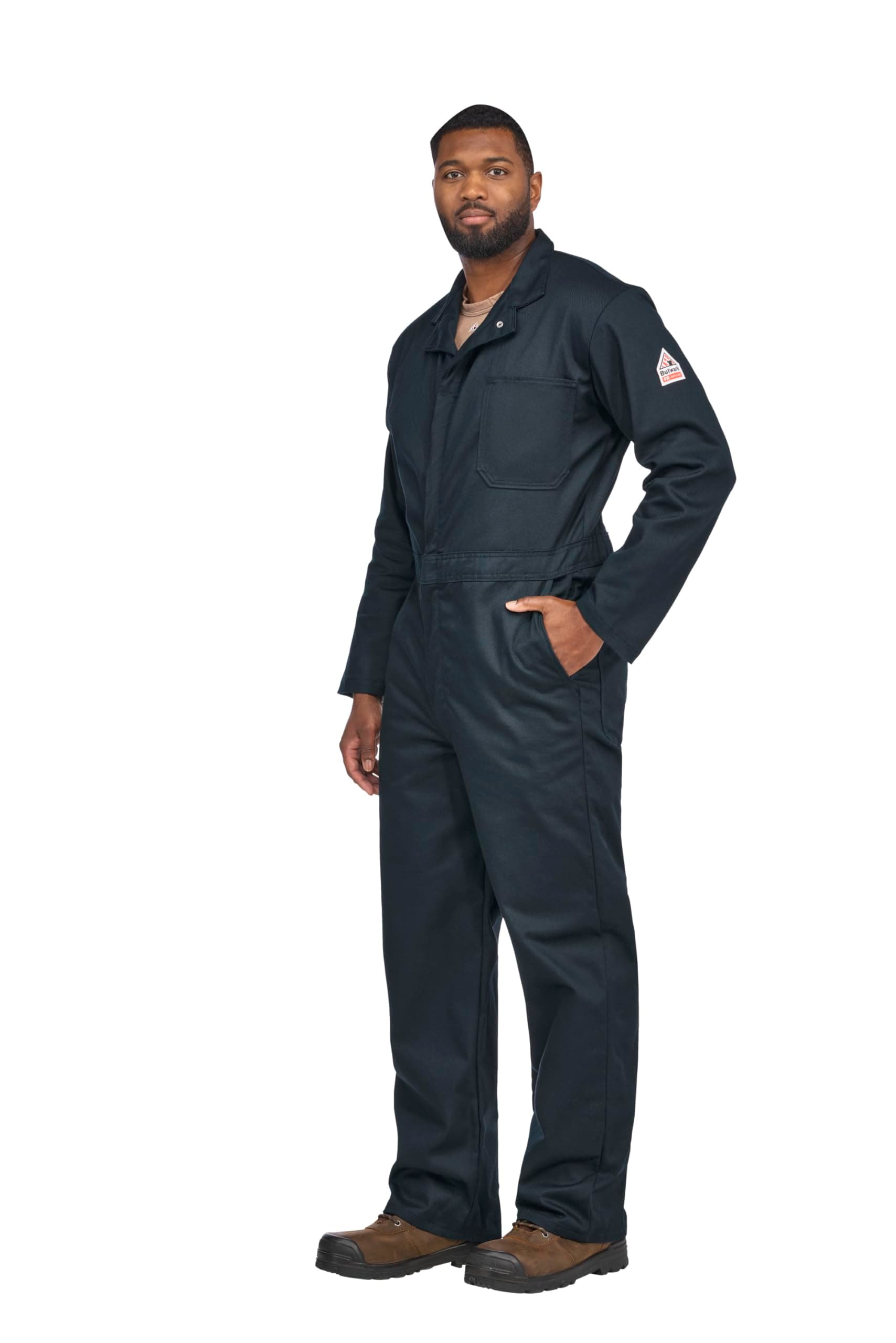 Bulwark Flame Resistant 9 oz Twill Cotton Classic Coverall with Hemmed Sleeves, Navy, 44 thumbnail 5