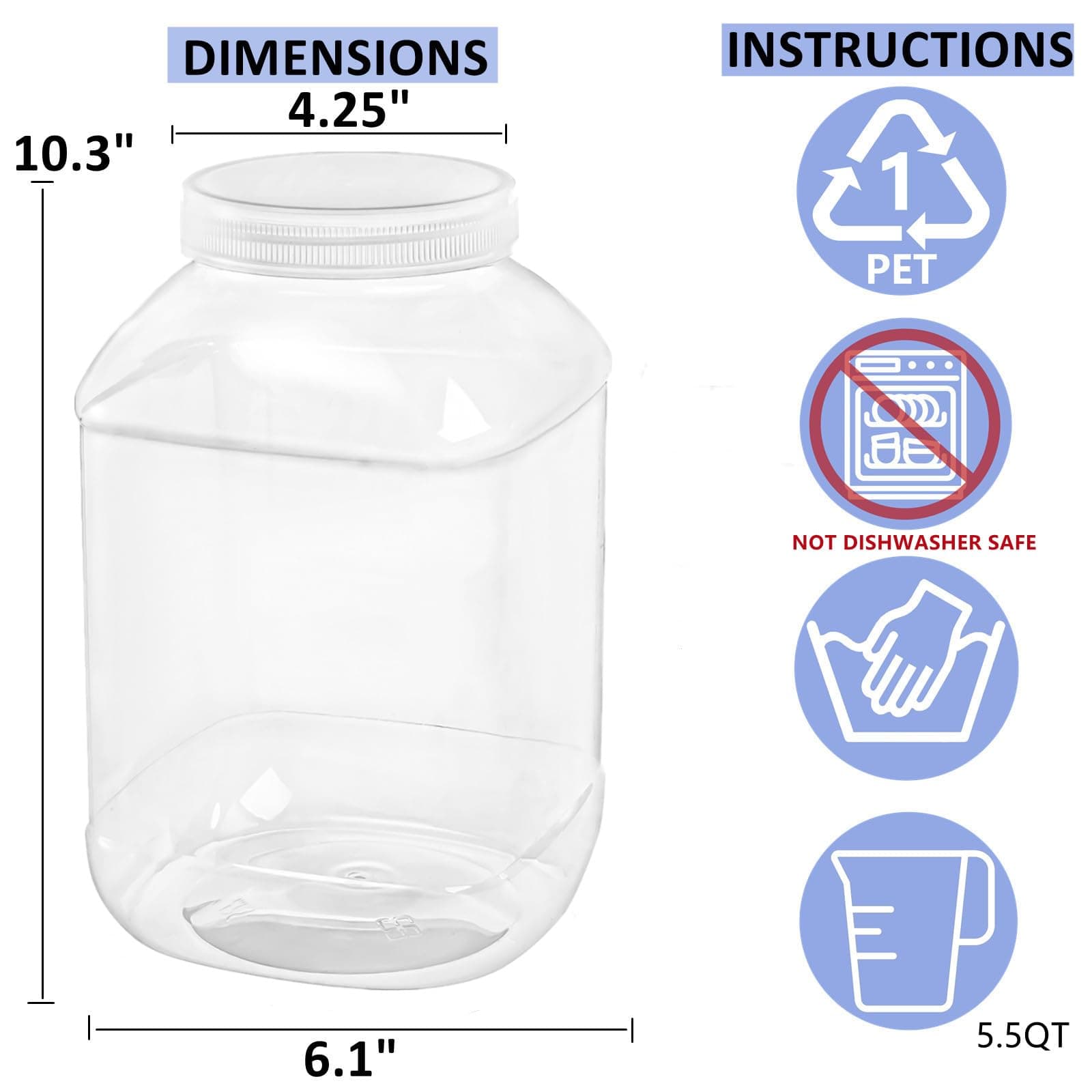 ZOOFOX 2 Pack 1.3Gallon/ 5L Clear Plastic Jars, Large Square Storage Jar with Screw-On Lids, Refillable BPA Free Empty Plastic Jars for Kitchen & Household Storage of Dry Goods, Peanut, Candy and More thumbnail 2