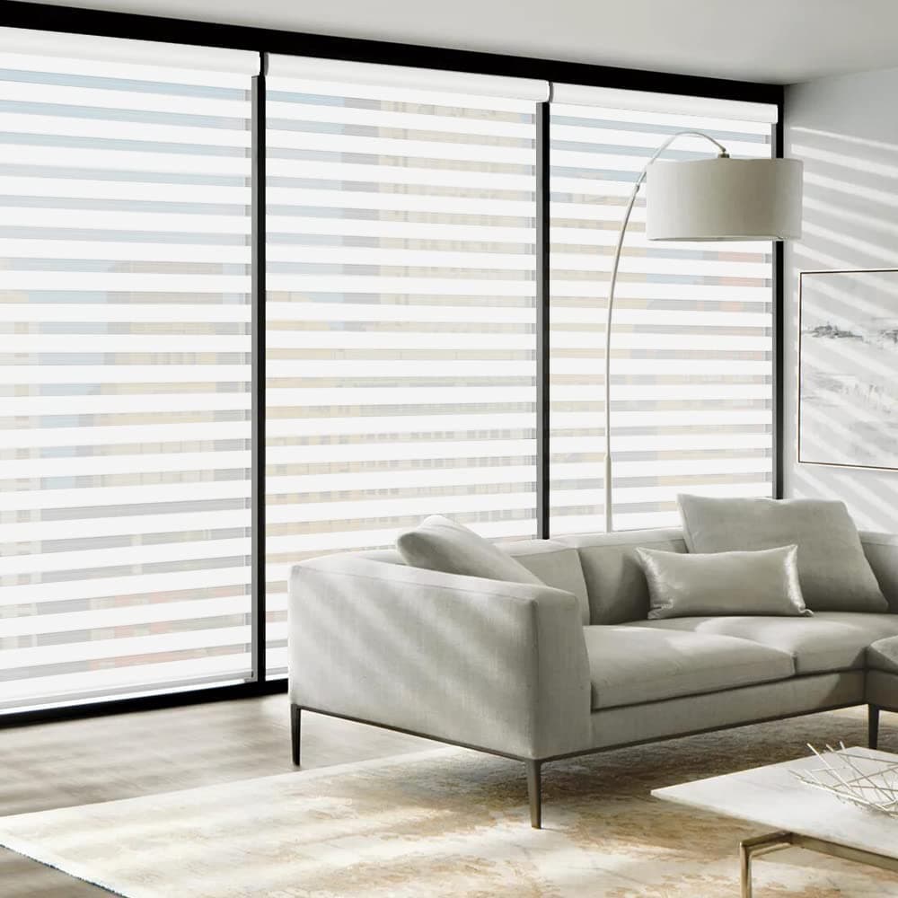 LUCKUP Cordless Zebra Blinds Roller Shades for Window-Dual Layer Sheer Blinds Light Control with Valance Day Night Privacy Light Filtering Fabric, 42" W x 72" H (W106.7xH183cm), White thumbnail 2