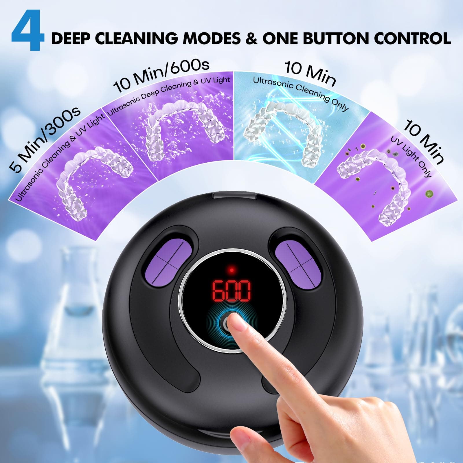 Upgraded Ultrasonic Retainer Cleaner Machine, 45kHz Ultrasonic Dentures Cleaner for Night Guards, Braces, Aligner, Toothbrush, Jewelry and More, 200ML Capacity, Black1 thumbnail 4