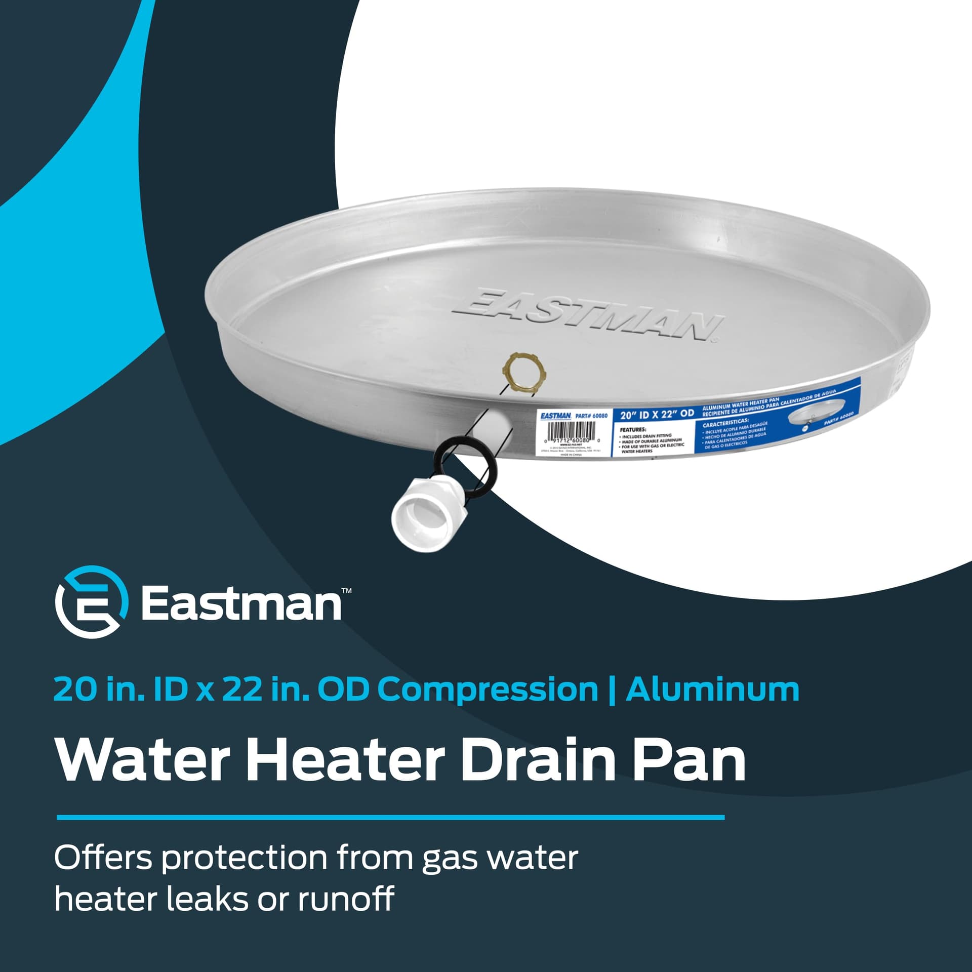 Eastman 60080 Water Heater Pan, 20" ID x 22" OD, Aluminum, Silver thumbnail 2