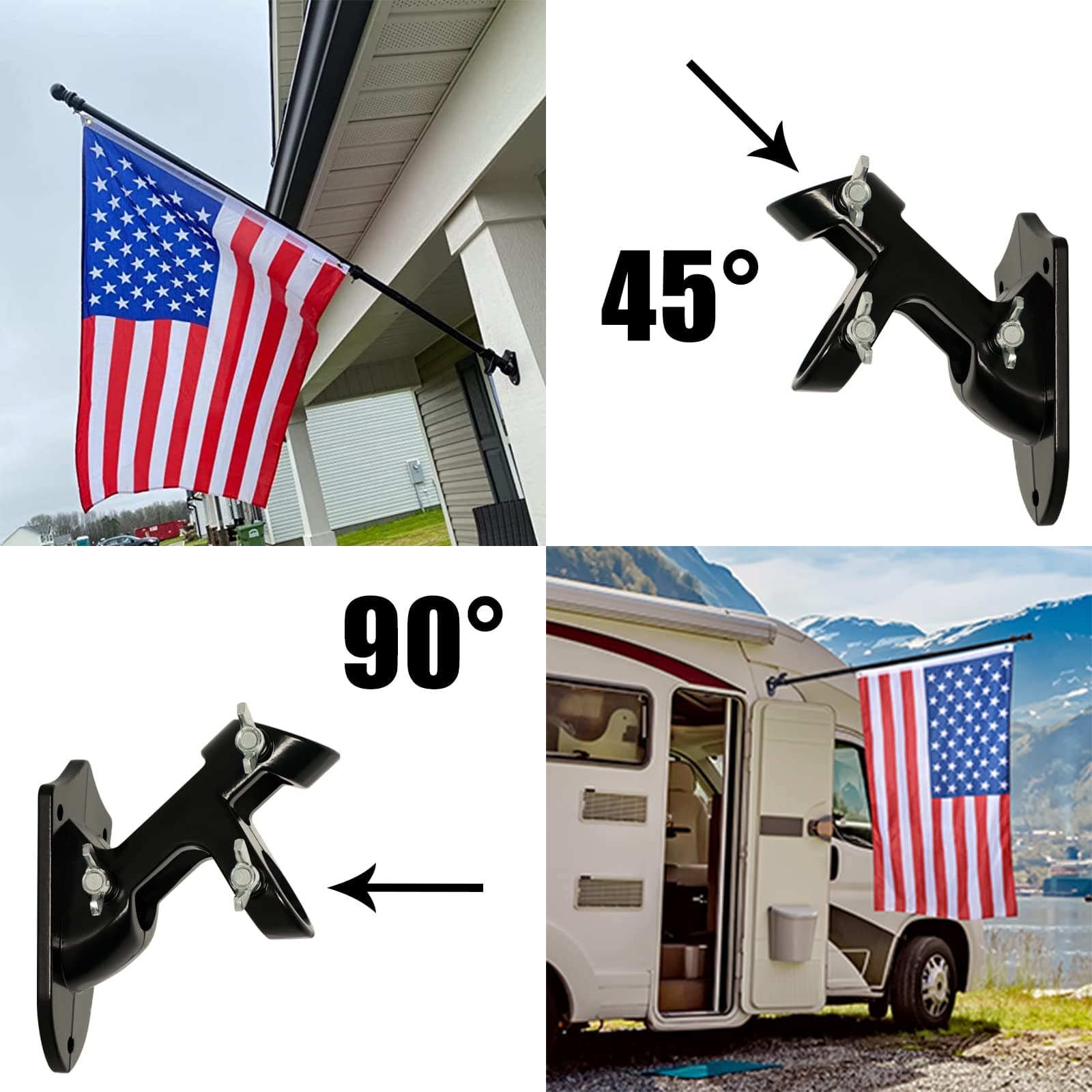 NELXINJO 5FT Black Stainless Steel Flag Pole Kit for Outside House Wall thumbnail 5