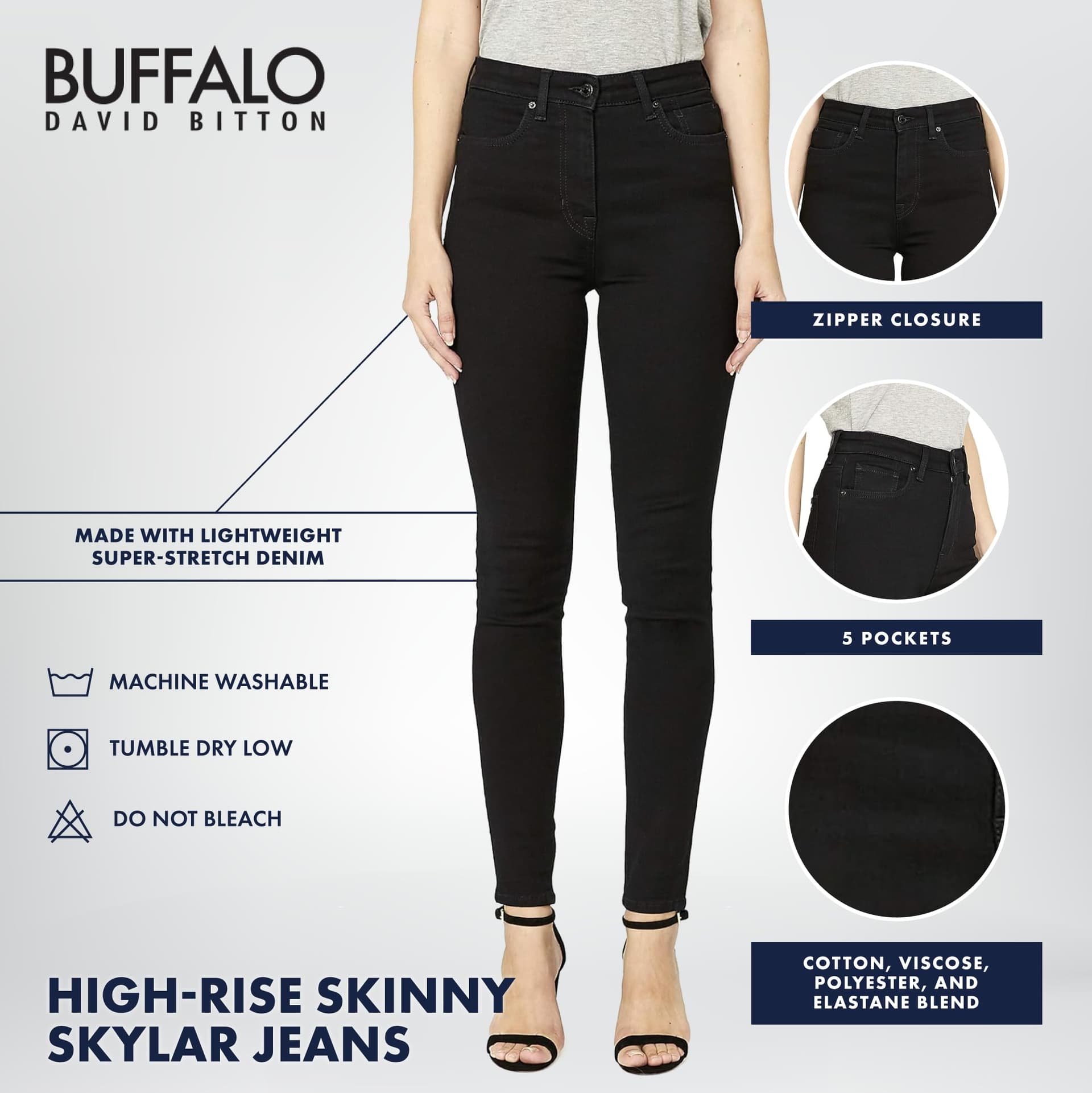 Buffalo David Bitton Women's Skylar High Rise Skinny Jean, Black, 29 thumbnail 4
