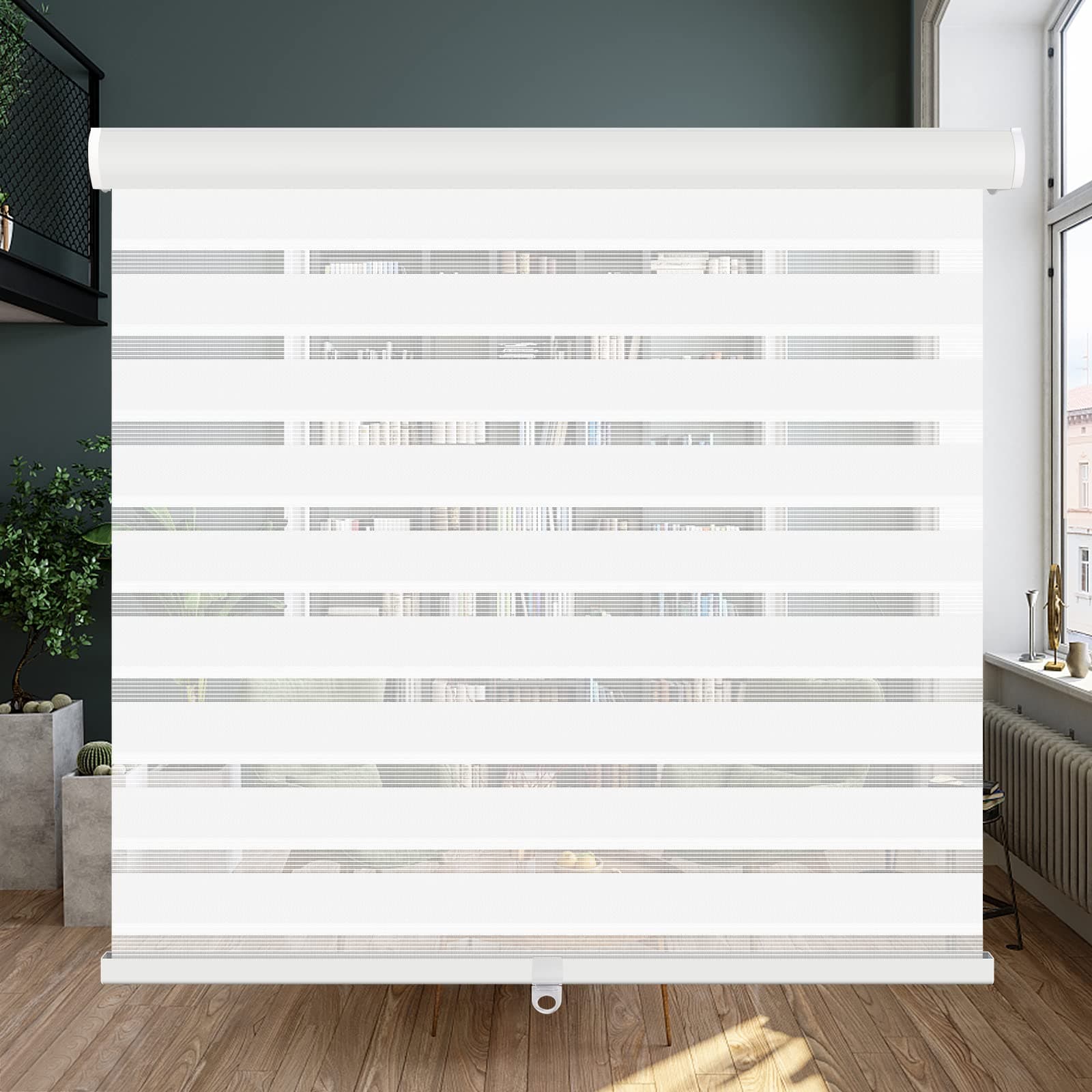 LUCKUP Cordless Zebra Blinds Roller Shades for Window-Dual Layer Sheer Blinds Light Control with Valance Day Night Privacy Light Filtering Fabric, 42" W x 72" H (W106.7xH183cm), White