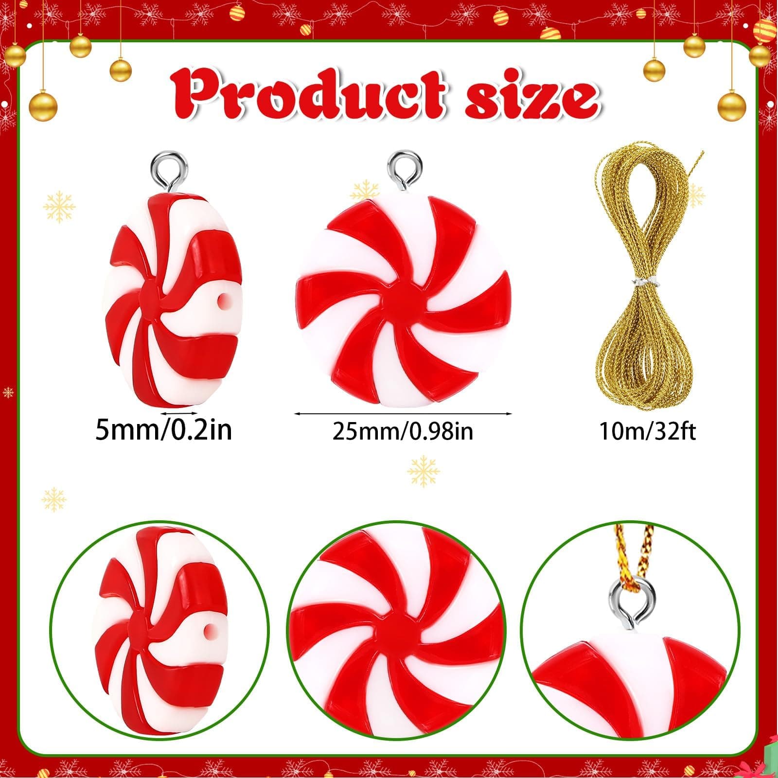 DTOFOOT 36pcs Mini Christmas Peppermint Candy Ornaments Xmas Hanging Windmill Candy Decorations for Tree Candy Charms with String Hanging Pendants for Party Favors Decor（25MM） thumbnail 2