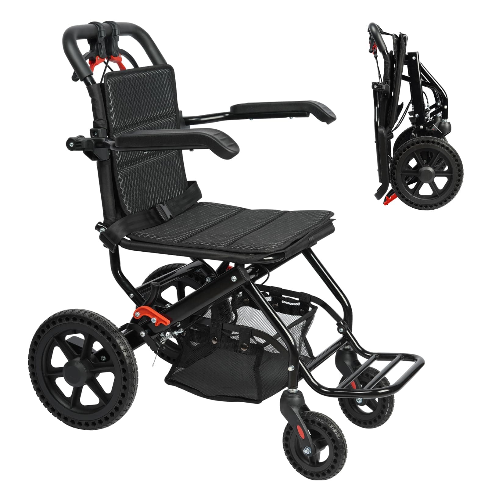 Portable Aluminum Transport Wheelchair - KT THERMO Lightweight