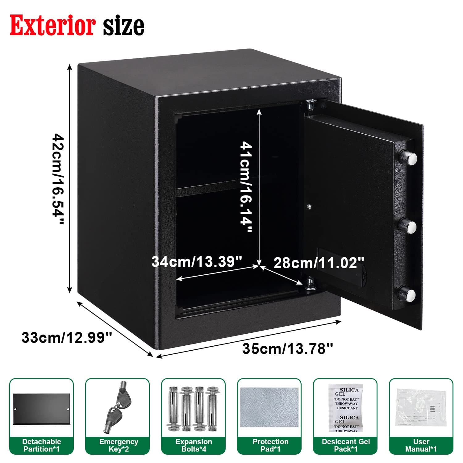 Safe Box Fireproof Waterproof,Personal Home Safe,Fireproof Safe with Digit Keypad,Security Box for Home Office with Double Safety Key Lock and Password for Money and Document (1.8Cuft Black) thumbnail 5