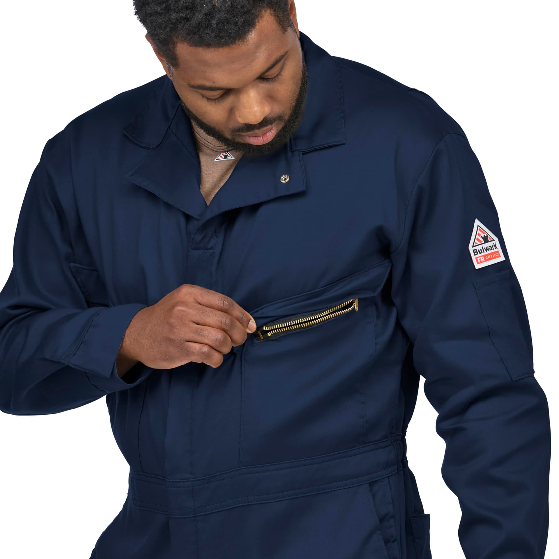Bulwark Flame Resistant 6 oz Cotton/Nylon Excel FR ComforTouch Regular Deluxe Coverall with Concealed Snap On Cuff, Navy, Size 44 thumbnail 4