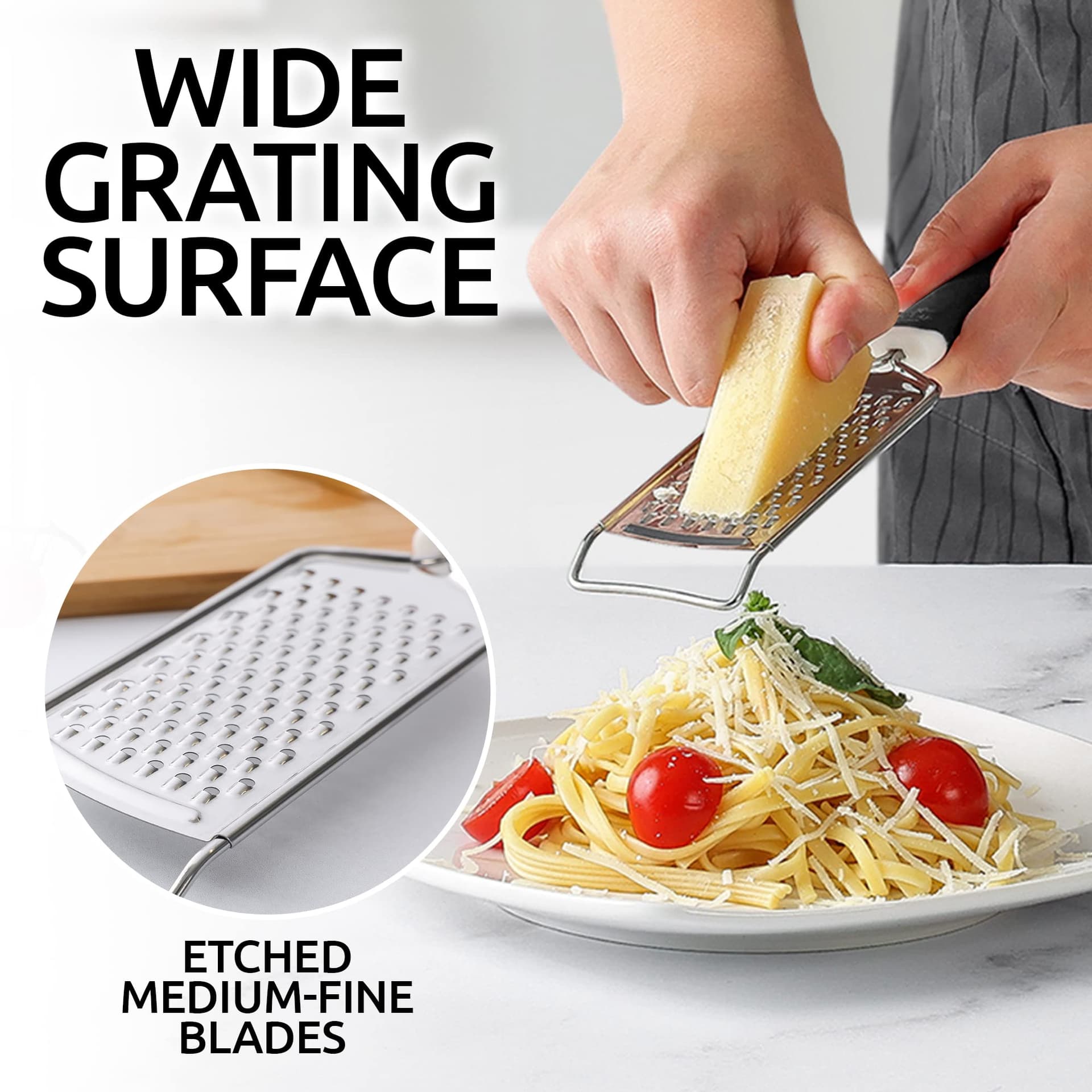 Zulay Kitchen Professional Cheese Grater Stainless Steel - Durable Rust-Proof Metal Lemon Zester Grater With Handle - Flat Handheld Shredder for Parmesan, Chocolate, Spices, And More - 2 Pack - Black thumbnail 3