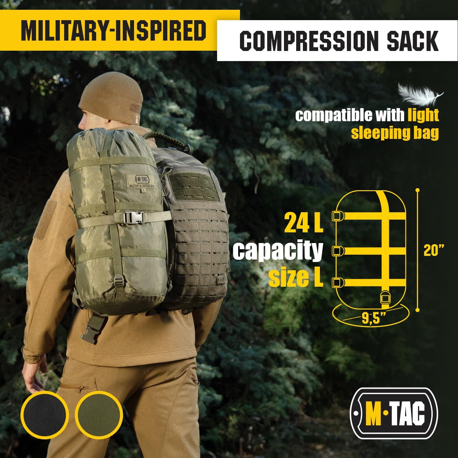 M-Tac Compression Stuff Sack for Sleeping Bag Military Water Resistant Compression Bag Lightweight Nylon Compression Sack for Travel, Camping, Hiking, Outdoor (Black, M - 12 liters) thumbnail 5