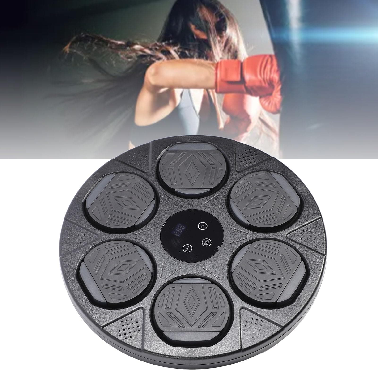 Smart Music Boxing Machine with Gloves Target, Home Fitness Exercise Equipment with LED Screen, Surround Speaker (Black) thumbnail 5