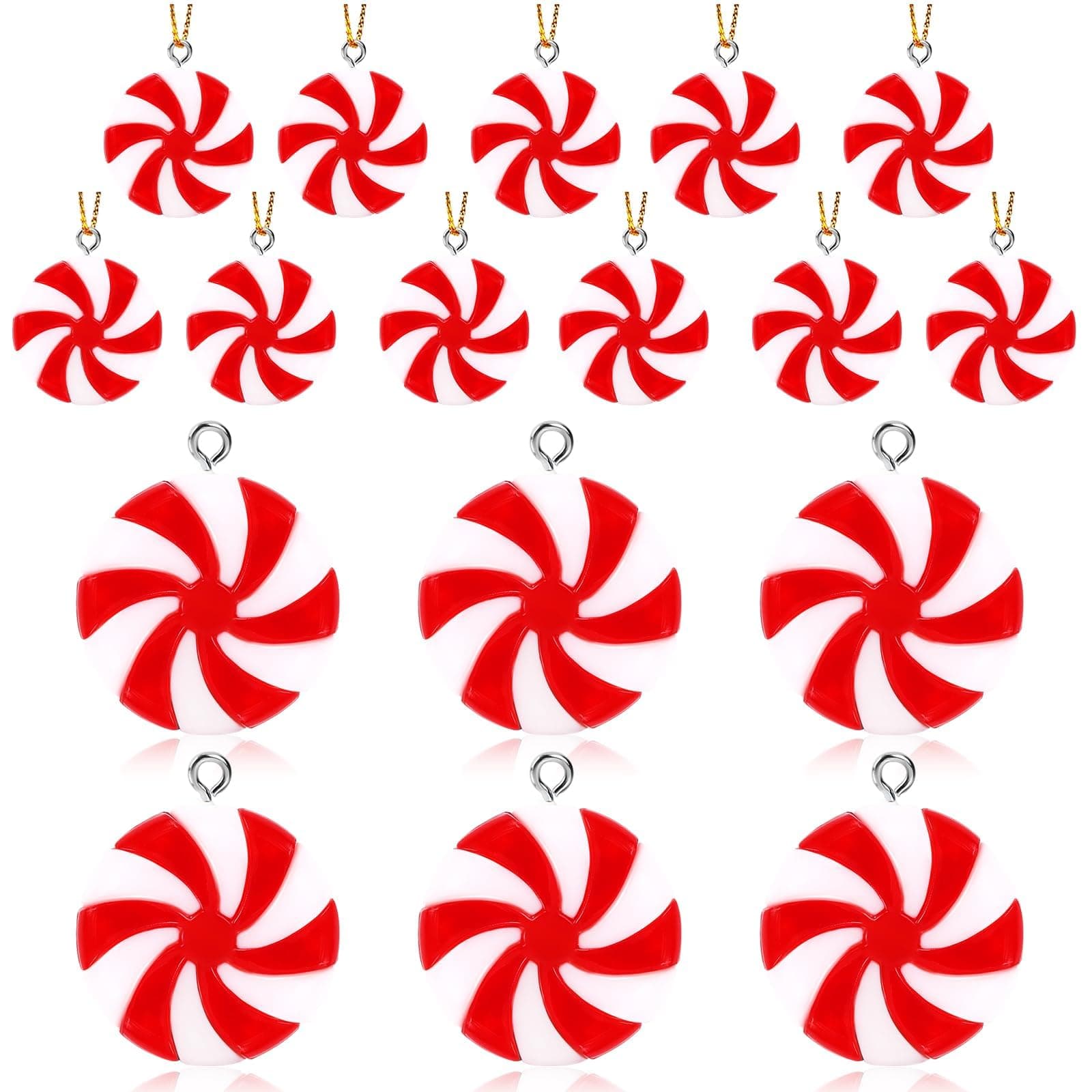 DTOFOOT 36pcs Mini Christmas Peppermint Candy Ornaments Xmas Hanging Windmill Candy Decorations for Tree Candy Charms with String Hanging Pendants for Party Favors Decor（25MM）