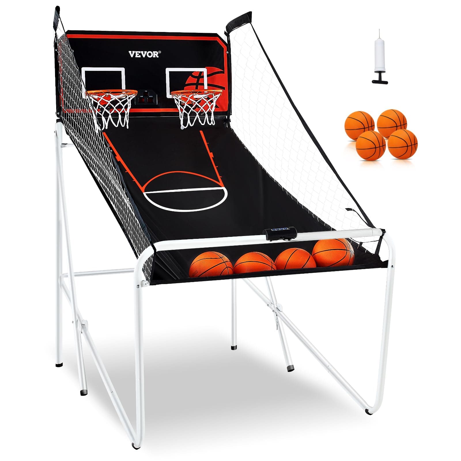 VEVOR Foldable Basketball Arcade, 2 Player Indoor Basketball, Home Dual Shot Sport With 4 Balls, 8 Game Modes, Electronic Scoreboard, and Inflation Pump, for Kids, Adults (Black & White) — image 1