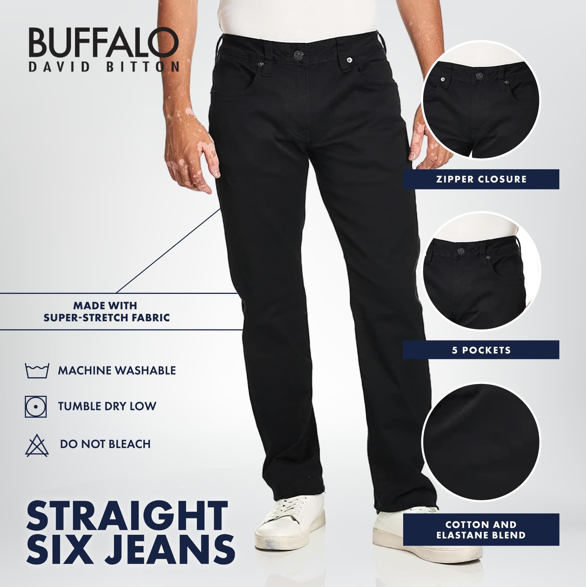 Buffalo David Bitton Men's Straight Six Jeans, Authentic Black, 40W x 32L thumbnail 4