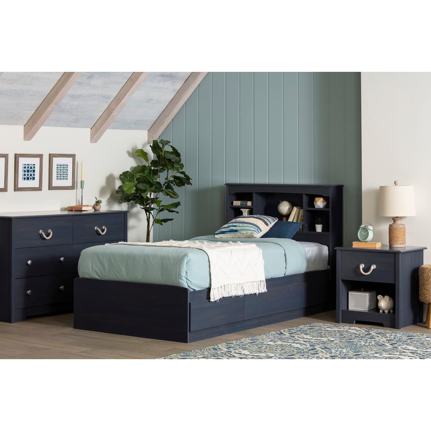 South Shore Furniture Aviron Twin Bookcase Headboard, Blueberry thumbnail 3