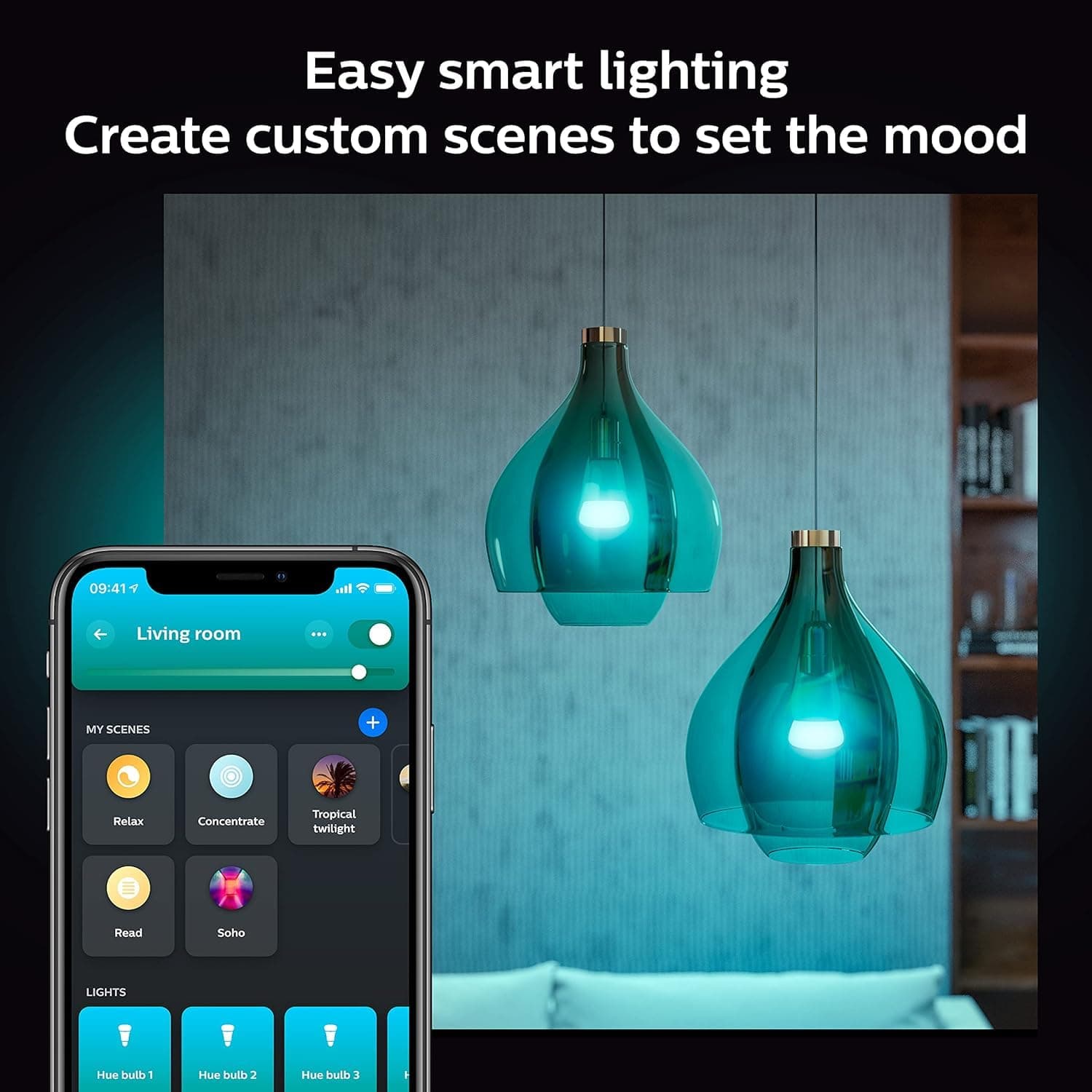 Philips Hue White and Colour Ambiance 10.5W Equivalent 75W A19 Base E26 LED Smart Bulb, Colour Changing, Bluetooth & Zigbee Compatible, Voice Activated with Alexa, Music Sync, 2-Pack thumbnail 5