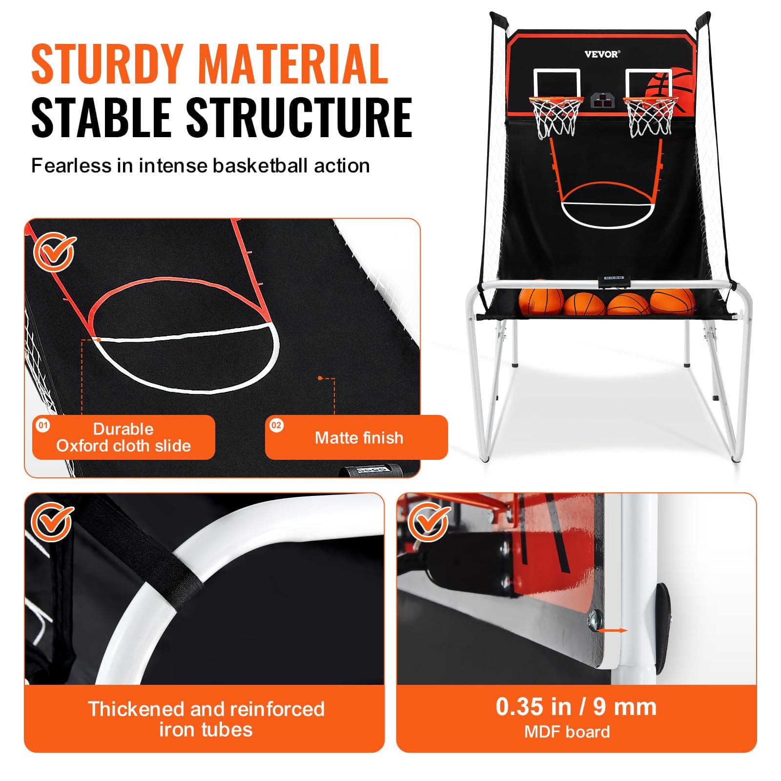 VEVOR Foldable Basketball Arcade, 2 Player Indoor Basketball, Home Dual Shot Sport With 4 Balls, 8 Game Modes, Electronic Scoreboard, and Inflation Pump, for Kids, Adults (Black & White) thumbnail 3