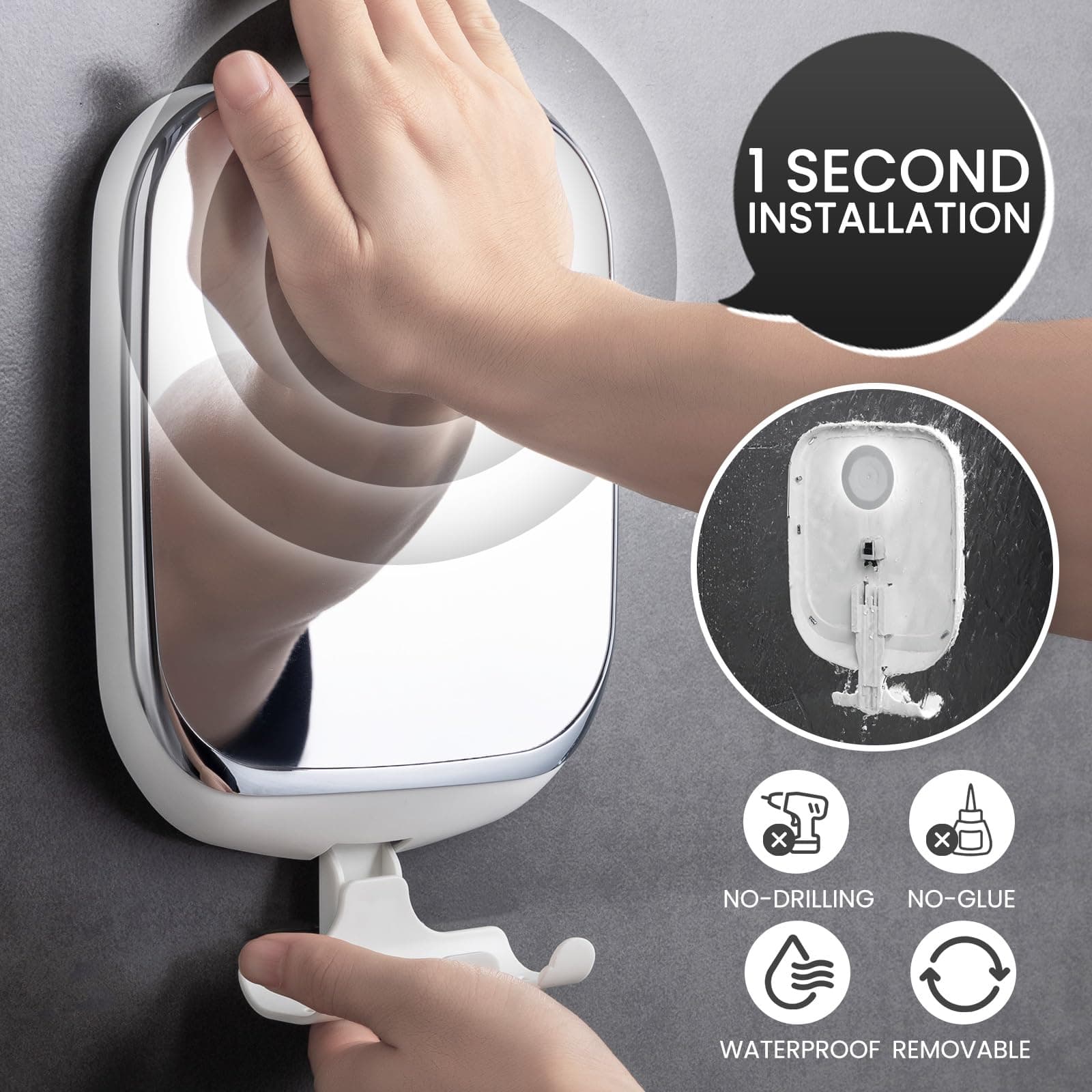TAILI Shower Shaving Mirror Anti Fog with Razor Holder with Powerful Suction Cup NO-Drilling & Removable, Fogless Mirror Suction Shatterproof & Waterproof Wall Mounted(White) thumbnail 2