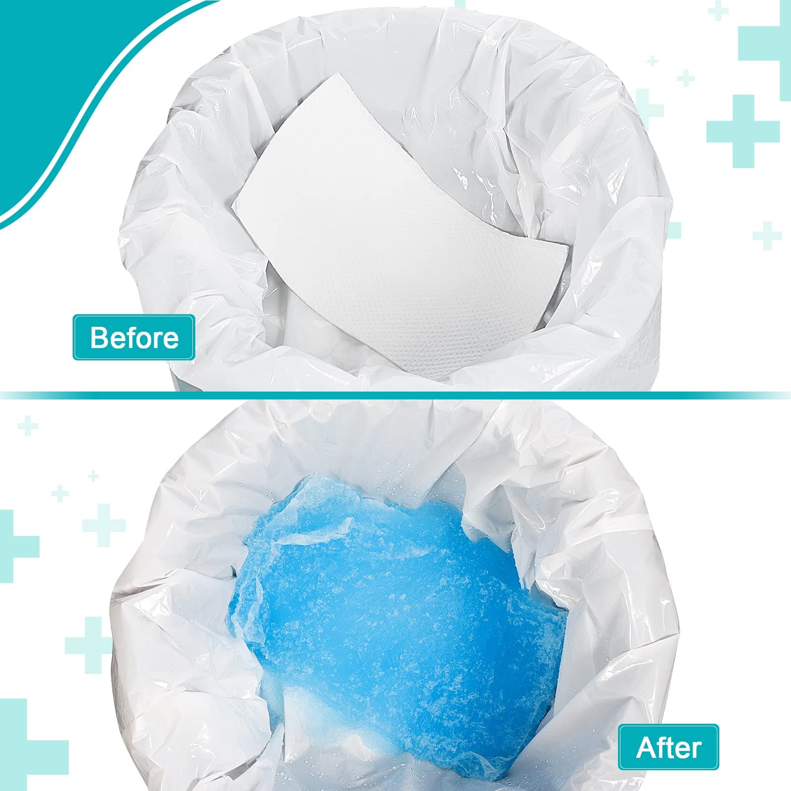 Oumee 90 Count Absorbent Commode Pads for Bedside Commode Bucket, Commode Liners Pads with Absorbent Gel, Potty Liner Pads for Adults Portable Toilet Bags Bedpans (90 Pcs) thumbnail 5
