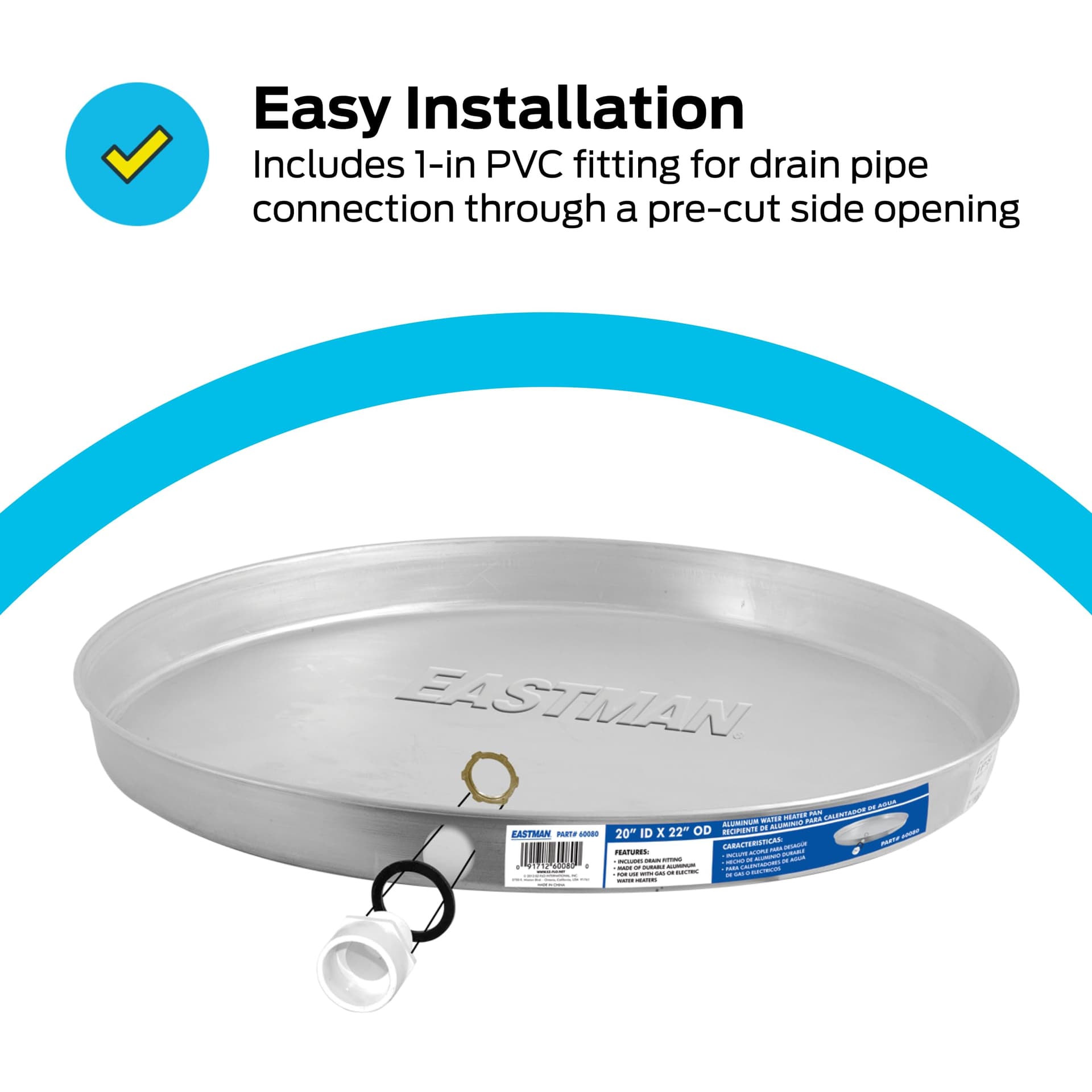 Eastman 60080 Water Heater Pan, 20" ID x 22" OD, Aluminum, Silver thumbnail 5