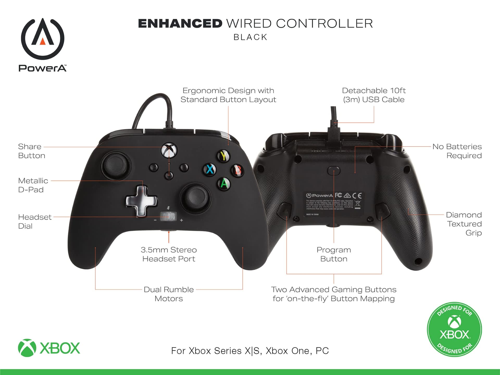PowerA Enhanced Wired Controller for Xbox Series X|S - Black, Officially Licensed for Xbox thumbnail 2