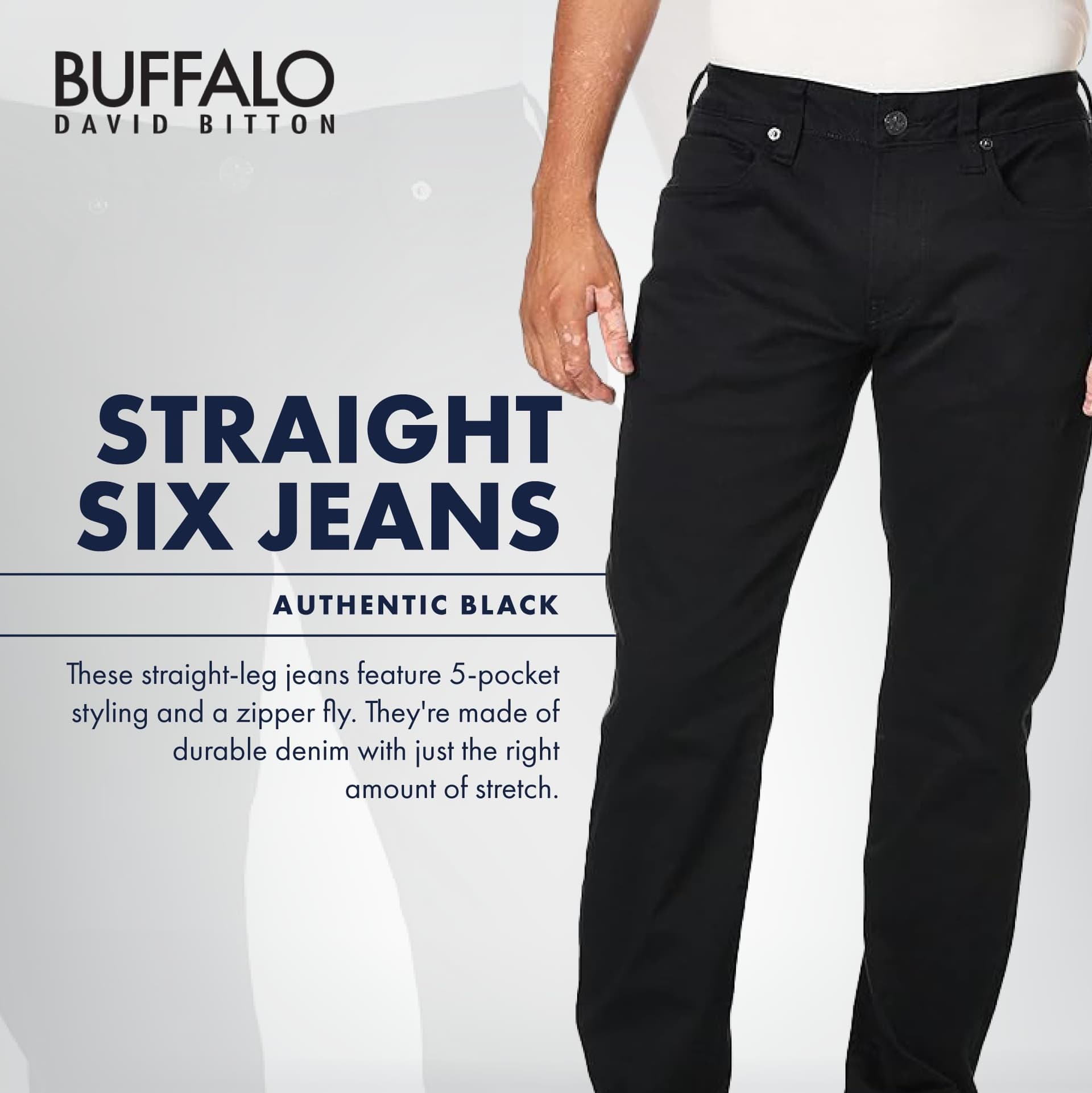 Buffalo David Bitton Men's Straight Six Jeans, Authentic Black, 40W x 32L thumbnail 3