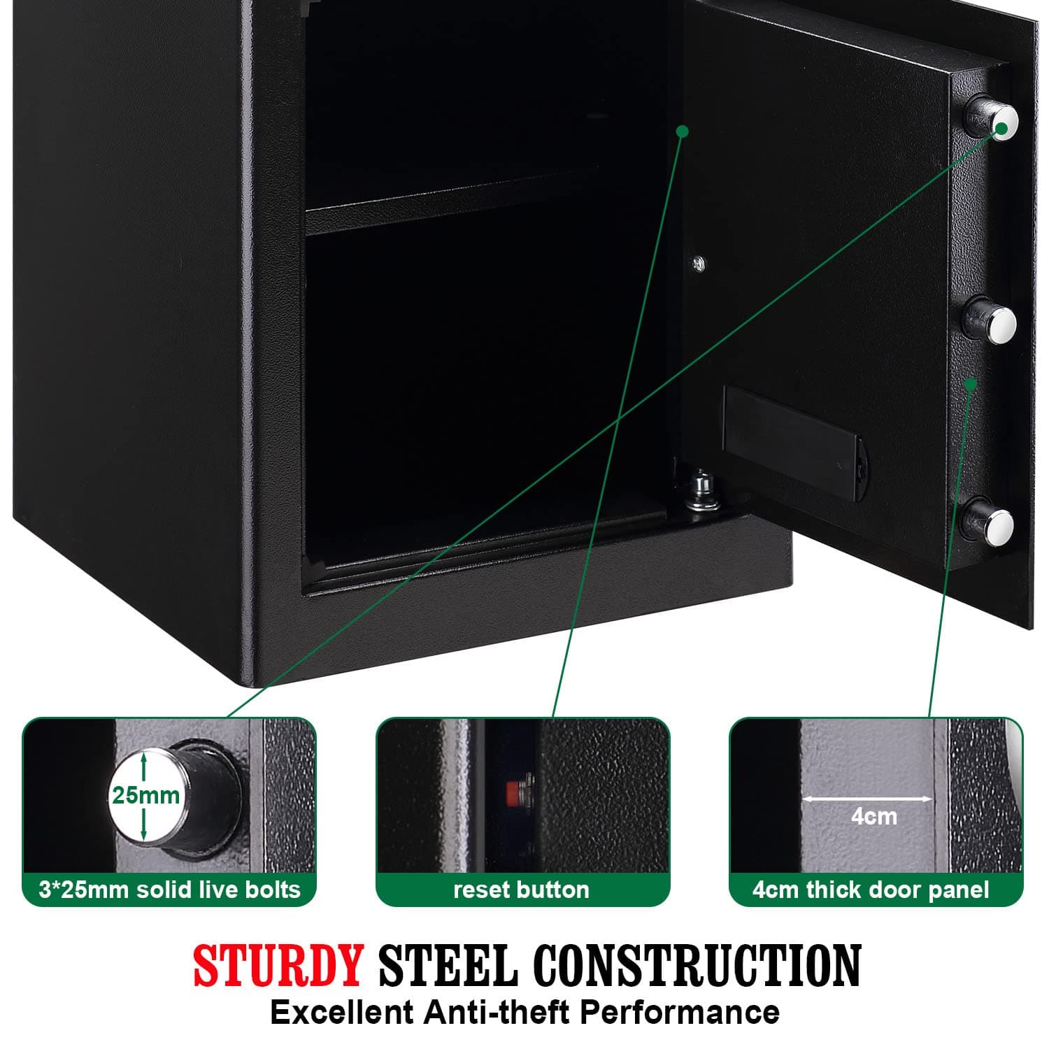 Safe Box Fireproof Waterproof,Personal Home Safe,Fireproof Safe with Digit Keypad,Security Box for Home Office with Double Safety Key Lock and Password for Money and Document (1.8Cuft Black) thumbnail 4