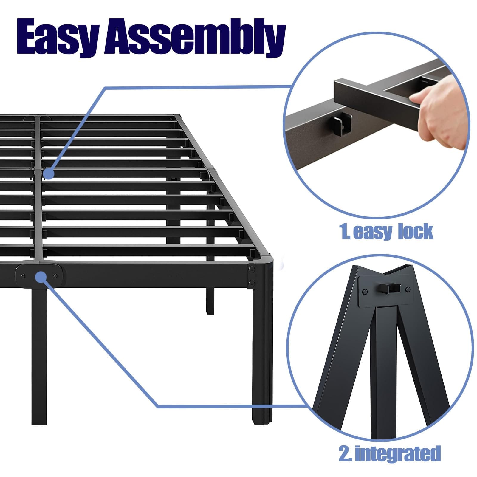 Hunlostten 18in High Queen Bed Frame No Box Spring Needed, Heavy Duty Metal Platform Bed Frame Queen Size with Round Corners, Easy Assembly, Noise Free, Black thumbnail 4