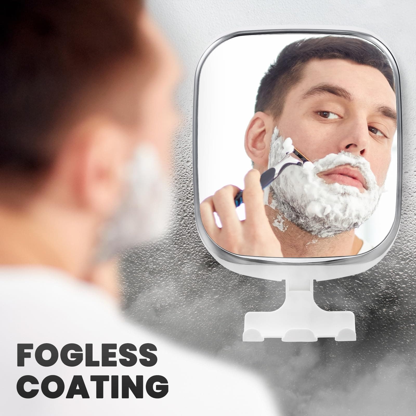 TAILI Shower Shaving Mirror Anti Fog with Razor Holder with Powerful Suction Cup NO-Drilling & Removable, Fogless Mirror Suction Shatterproof & Waterproof Wall Mounted(White) thumbnail 4