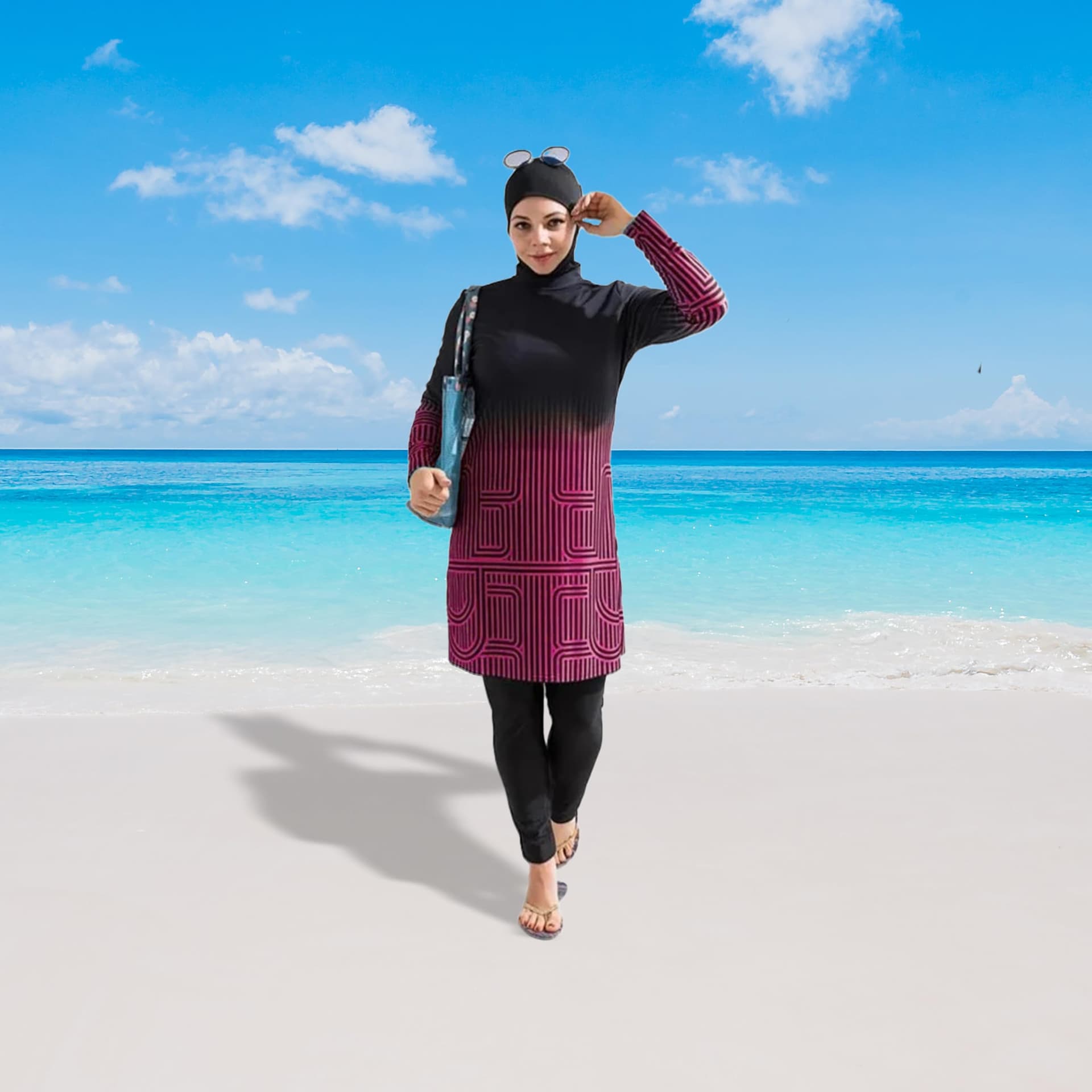 Dalaura Muslim Burkini Swimsuits for Women 3-Piece Set with Hijab – Full Coverage Modest Swimwear for Women - XS to Plus Size (CA/US, Alpha, 4X-Large, Regular, Regular, Maze Pink) thumbnail 2