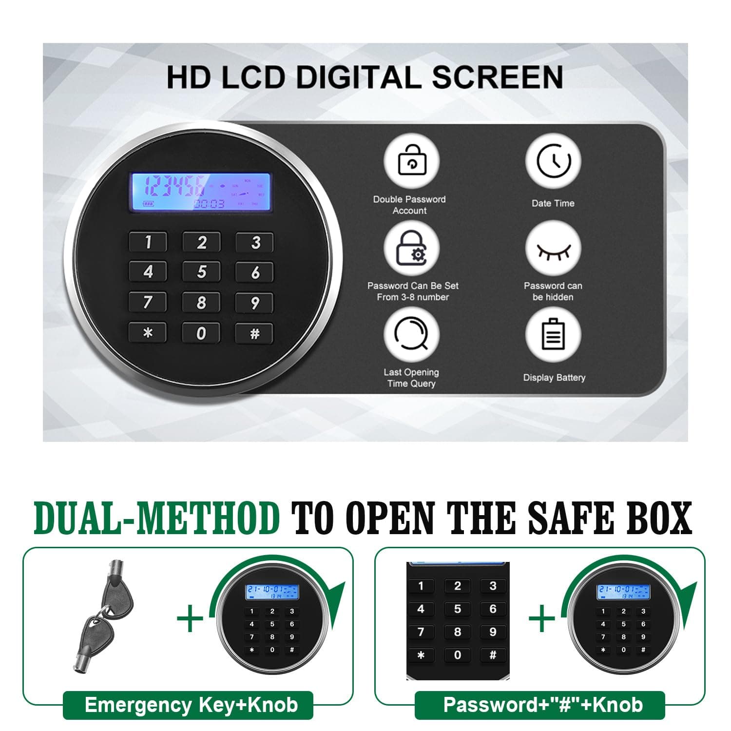 Safe Box Fireproof Waterproof,Personal Home Safe,Fireproof Safe with Digit Keypad,Security Box for Home Office with Double Safety Key Lock and Password for Money and Document (1.8Cuft Black) thumbnail 2