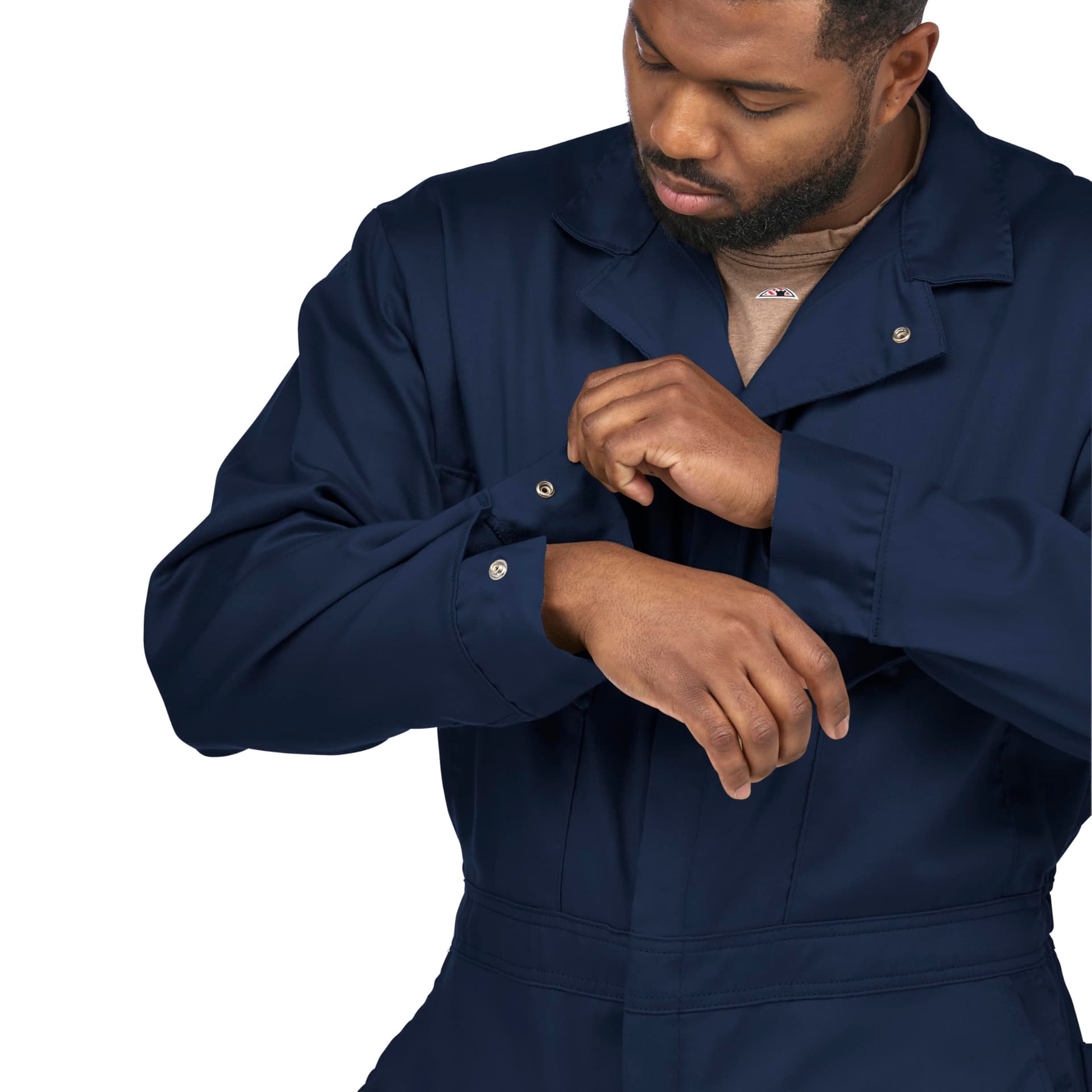 Bulwark Flame Resistant 6 oz Cotton/Nylon Excel FR ComforTouch Regular Deluxe Coverall with Concealed Snap On Cuff, Navy, Size 44 thumbnail 3