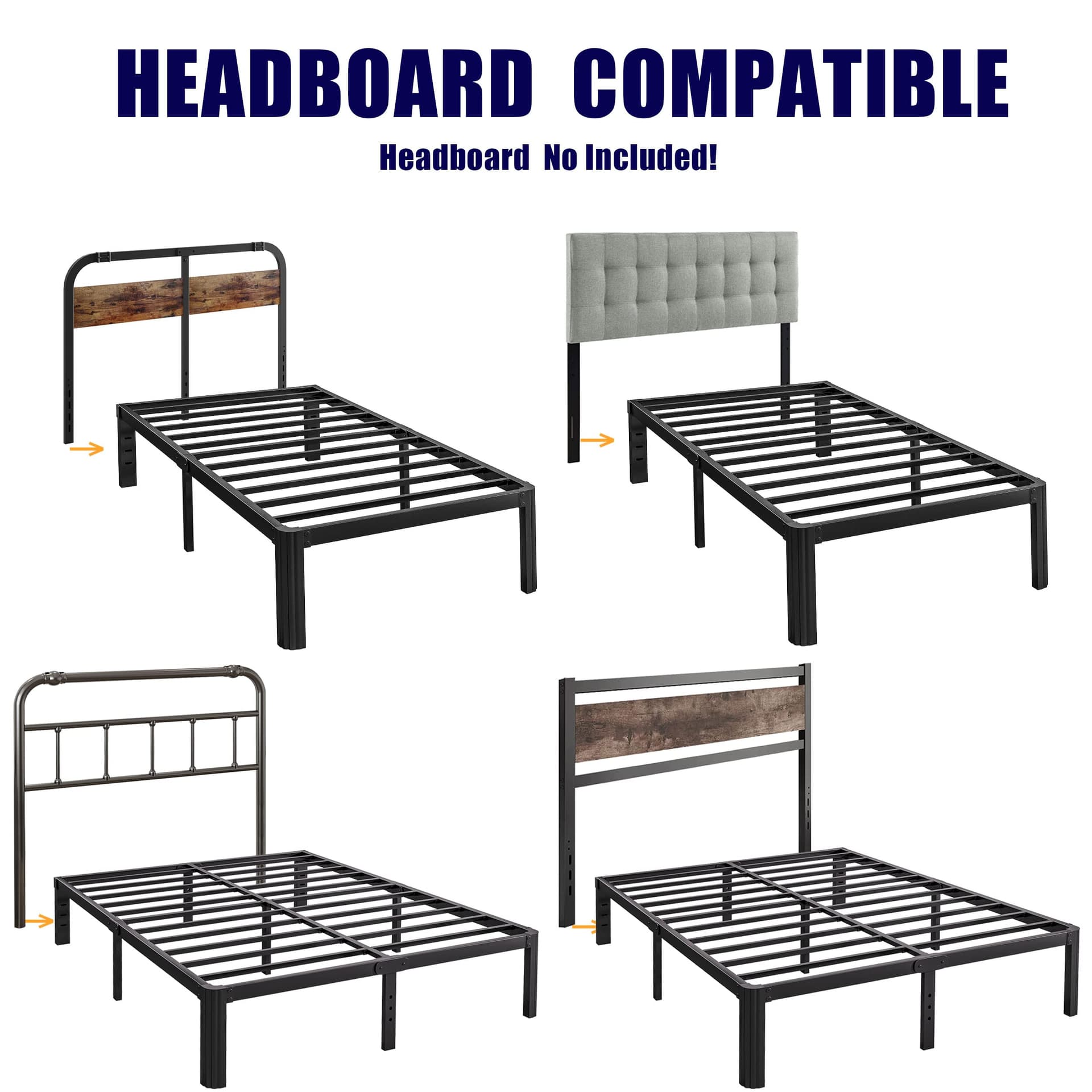 Hunlostten 18in High Queen Bed Frame No Box Spring Needed, Heavy Duty Metal Platform Bed Frame Queen Size with Round Corners, Easy Assembly, Noise Free, Black thumbnail 5