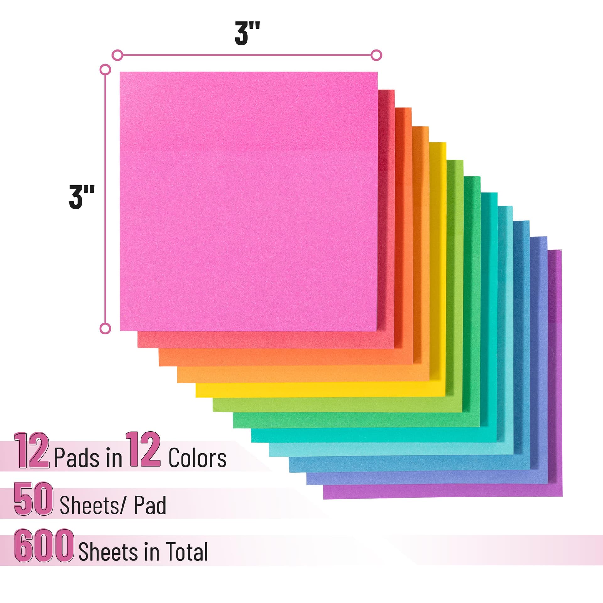 Mr. Pen- Sticky Notes, 3”x3”, 12 Pads, 600 Sheets, 12 Vibrant Color Sticky Notes 3x3 thumbnail 2