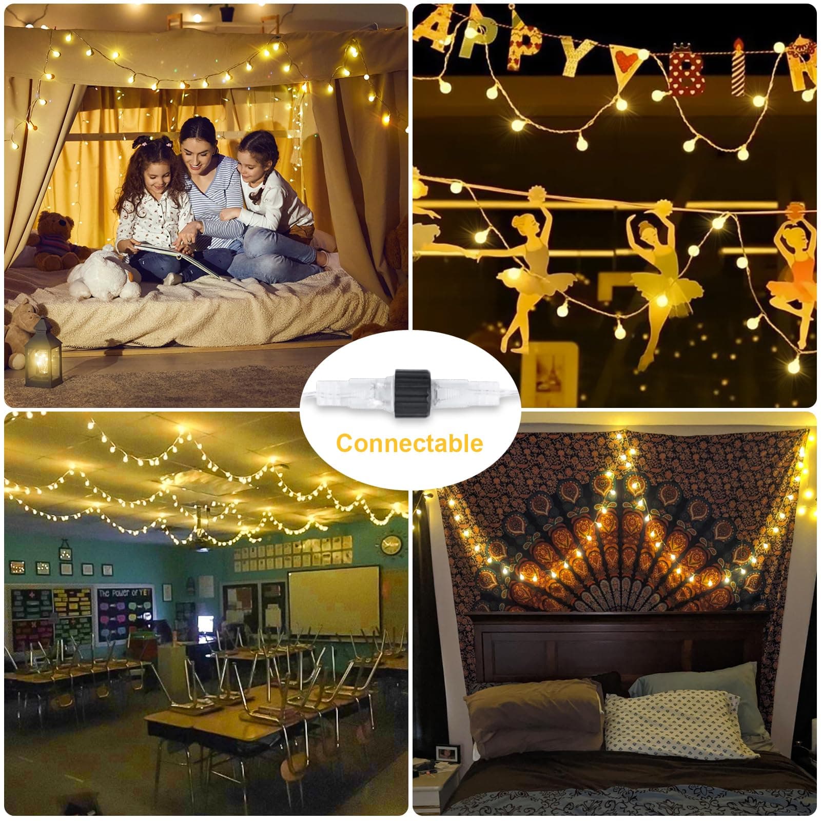JMEXSUSS 100 LED Connectable Globe String Lights Indoor Bedroom, 33ft Warm White Christmas String Lights Plug in with Remote, 8 Modes Hanging Fairy Lights Outdoor for Room Classroom Dorm Party Decor thumbnail 4