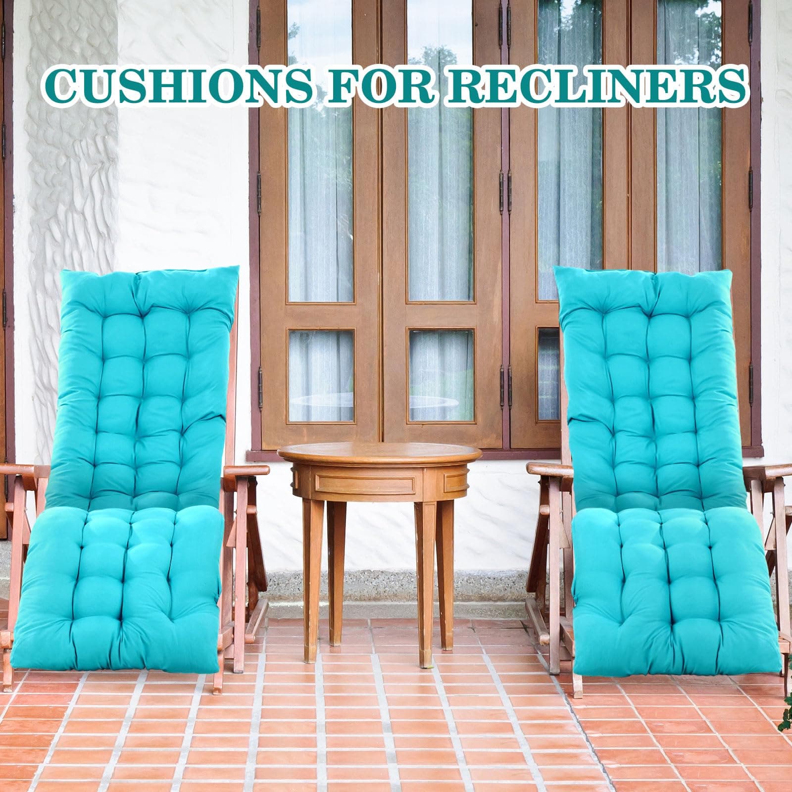 67 x 19 Inch Chaise Lounge Cushions Soft Lounge Chair Cushion Gravity Chair Cushion Sofa Lawn Furniture Cushion Pad with 6 Tie for Outdoor Indoor Patio Home Without Headrest (Lake Blue,2 Pcs) thumbnail 4