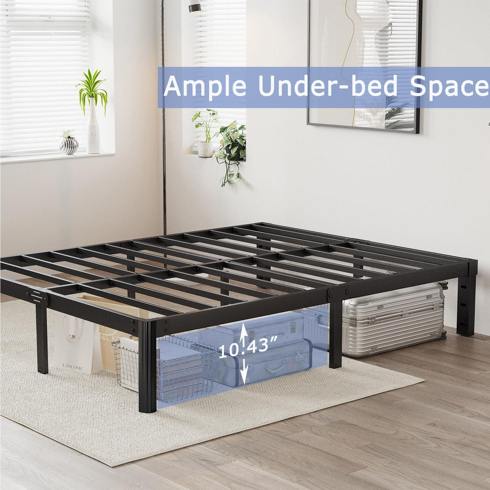 Hunlostten 18in High Queen Bed Frame No Box Spring Needed, Heavy Duty Metal Platform Bed Frame Queen Size with Round Corners, Easy Assembly, Noise Free, Black thumbnail 2