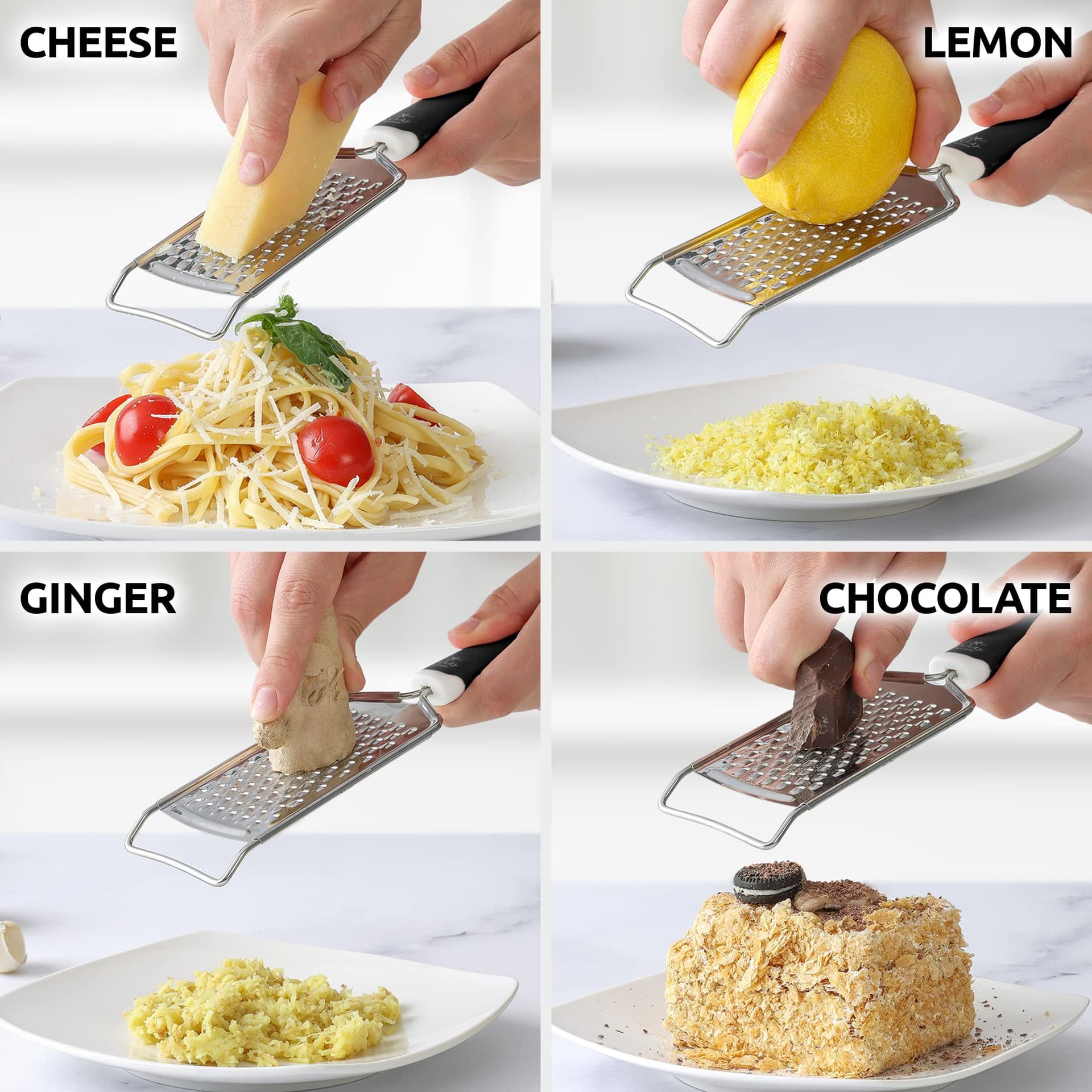 Zulay Kitchen Professional Cheese Grater Stainless Steel - Durable Rust-Proof Metal Lemon Zester Grater With Handle - Flat Handheld Shredder for Parmesan, Chocolate, Spices, And More - 2 Pack - Black thumbnail 4