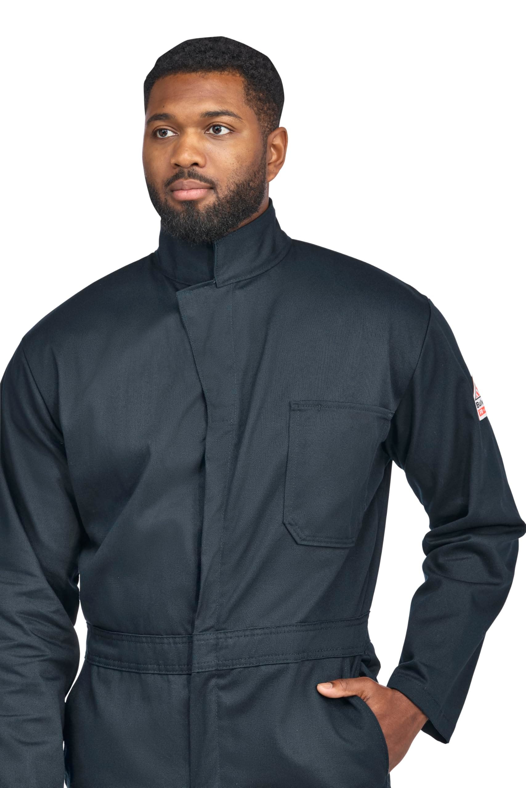 Bulwark Flame Resistant 9 oz Twill Cotton Classic Coverall with Hemmed Sleeves, Navy, 44 thumbnail 3