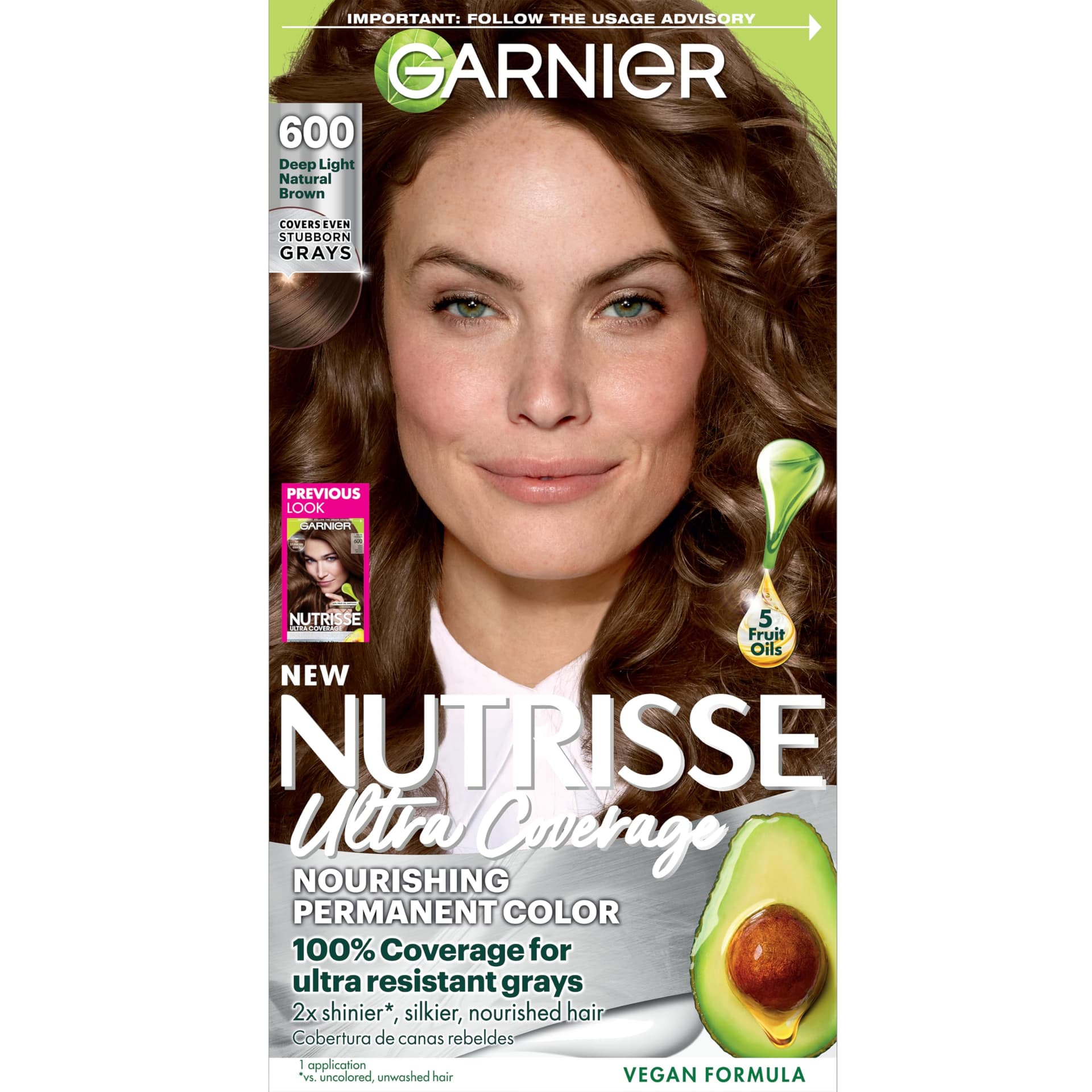 Garnier Nutrisse Ultra Coverage Hair Color, Deep Light Natural Brown (Spiced Hazelnut) 600 (Packaging May Vary)