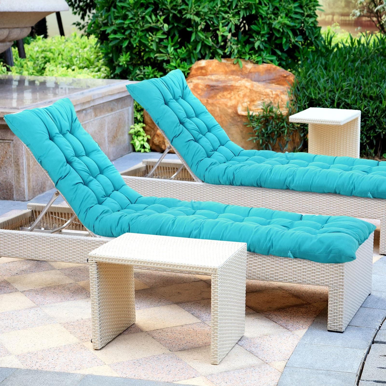 67 x 19 Inch Chaise Lounge Cushions Soft Lounge Chair Cushion Gravity Chair Cushion Sofa Lawn Furniture Cushion Pad with 6 Tie for Outdoor Indoor Patio Home Without Headrest (Lake Blue,2 Pcs) thumbnail 5