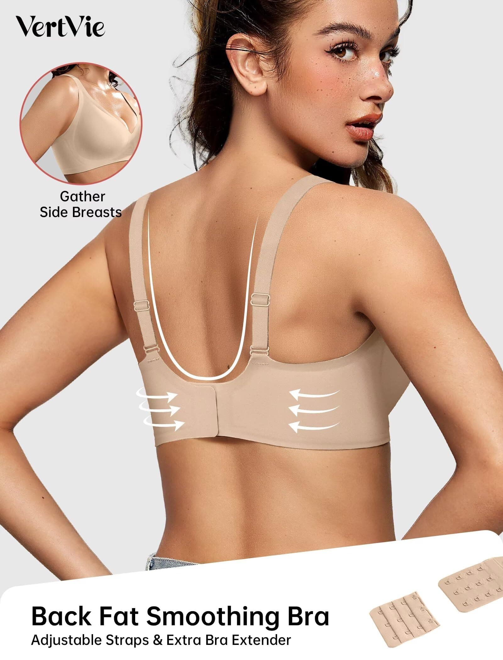 Vertvie Jelly Wireless Bras for Women Push Up Plunge Seamless T-Shirt Bras No Underwire Supportive Full Coverage Bralettes, Dark Nude, Medium thumbnail 3