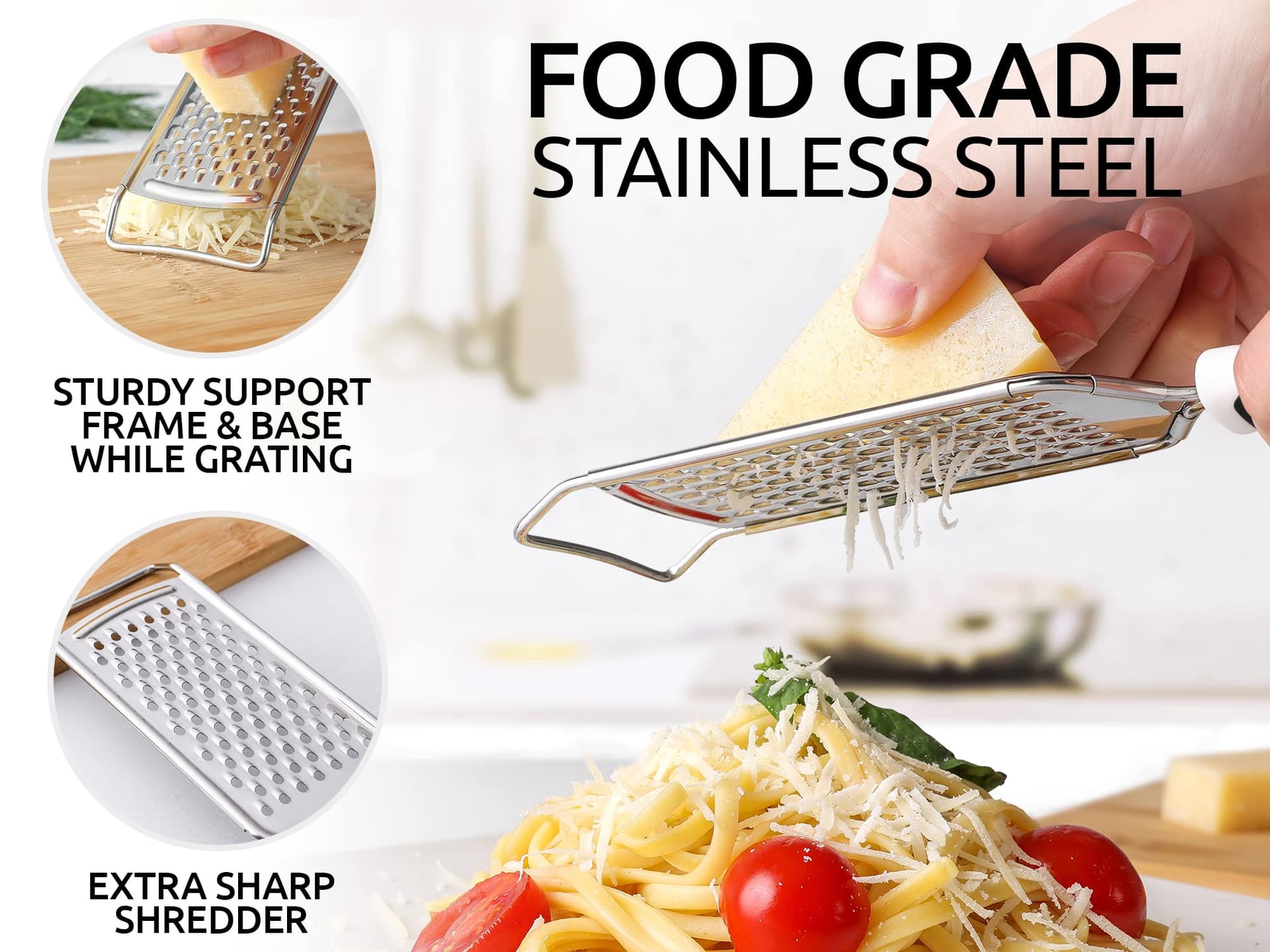 Zulay Kitchen Professional Cheese Grater Stainless Steel - Durable Rust-Proof Metal Lemon Zester Grater With Handle - Flat Handheld Shredder for Parmesan, Chocolate, Spices, And More - 2 Pack - Black thumbnail 2