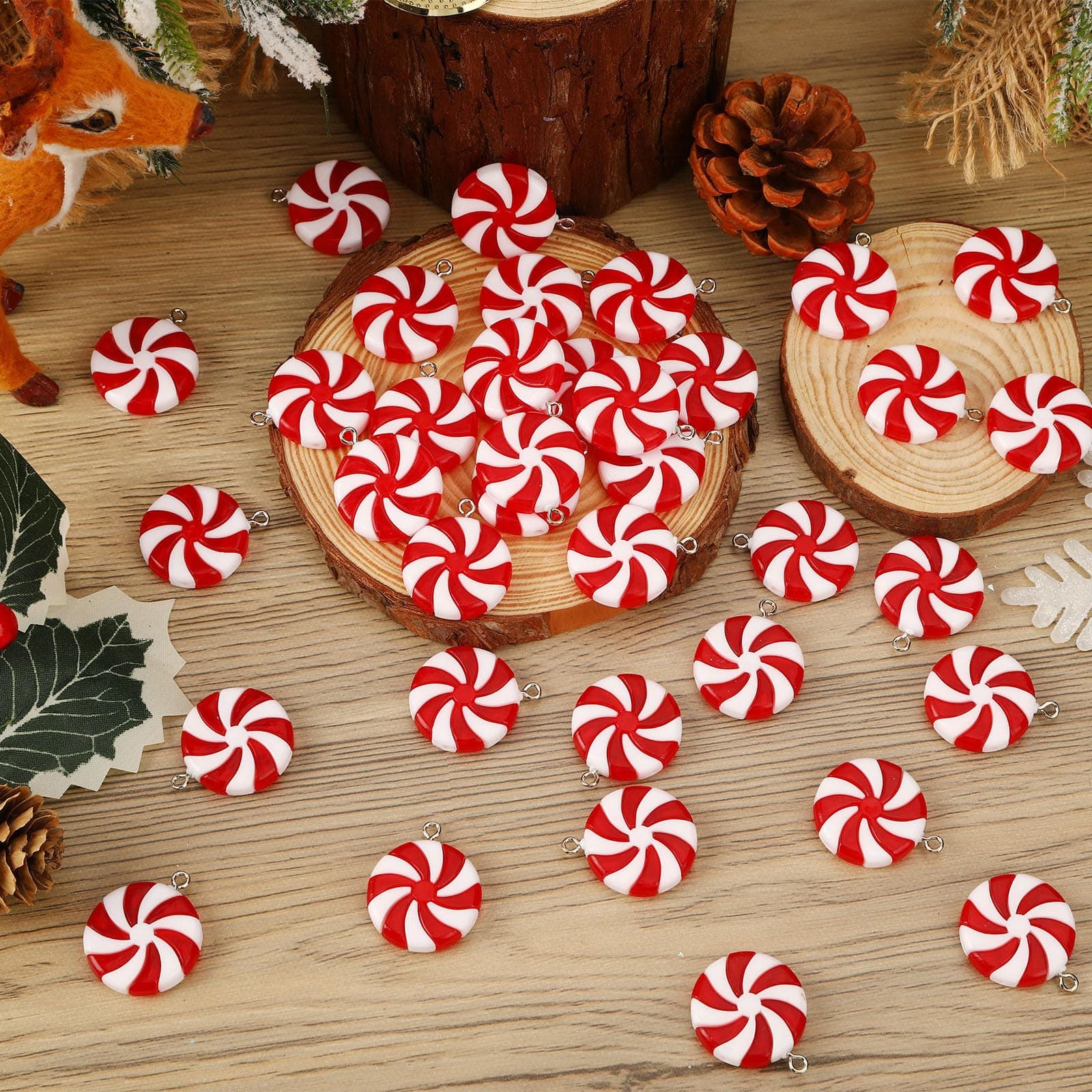 DTOFOOT 36pcs Mini Christmas Peppermint Candy Ornaments Xmas Hanging Windmill Candy Decorations for Tree Candy Charms with String Hanging Pendants for Party Favors Decor（25MM） thumbnail 3