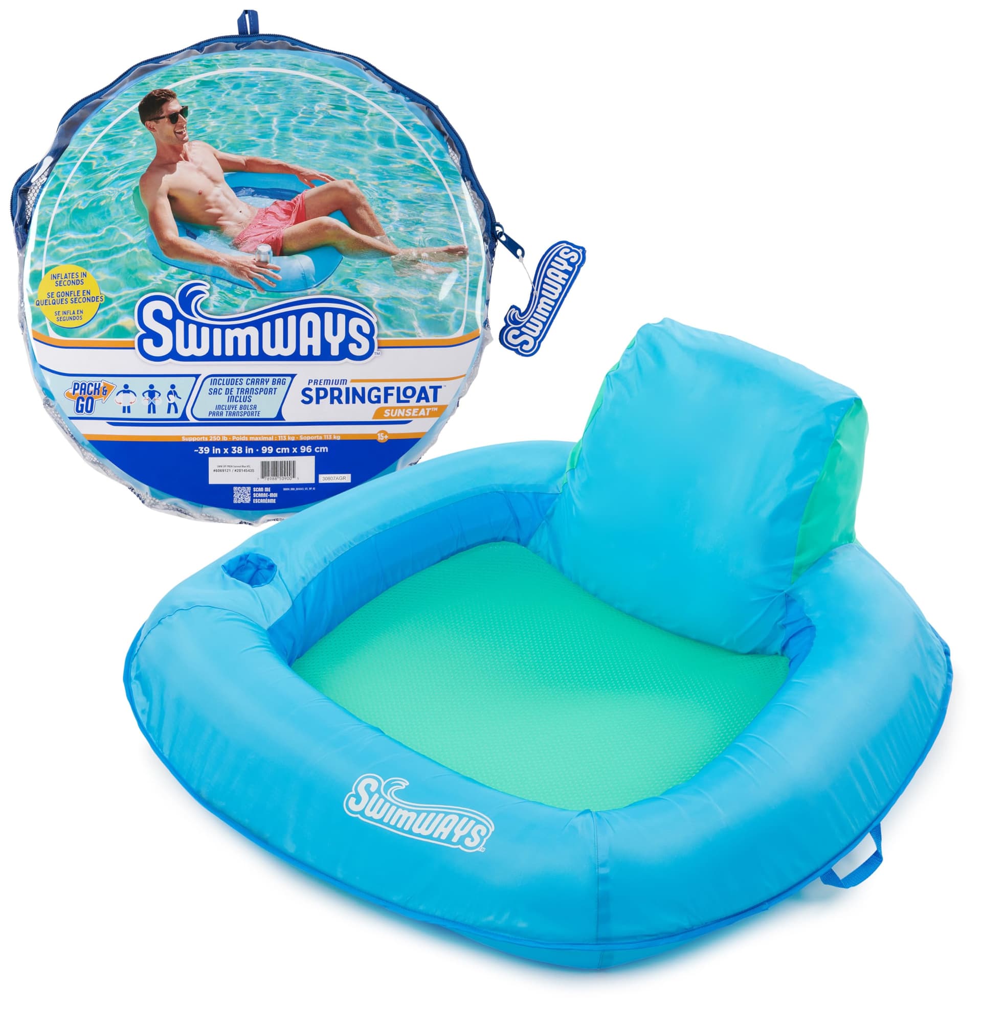 SwimWays, Spring Float Premium SunSeat Blue Inflatable Floating Chair